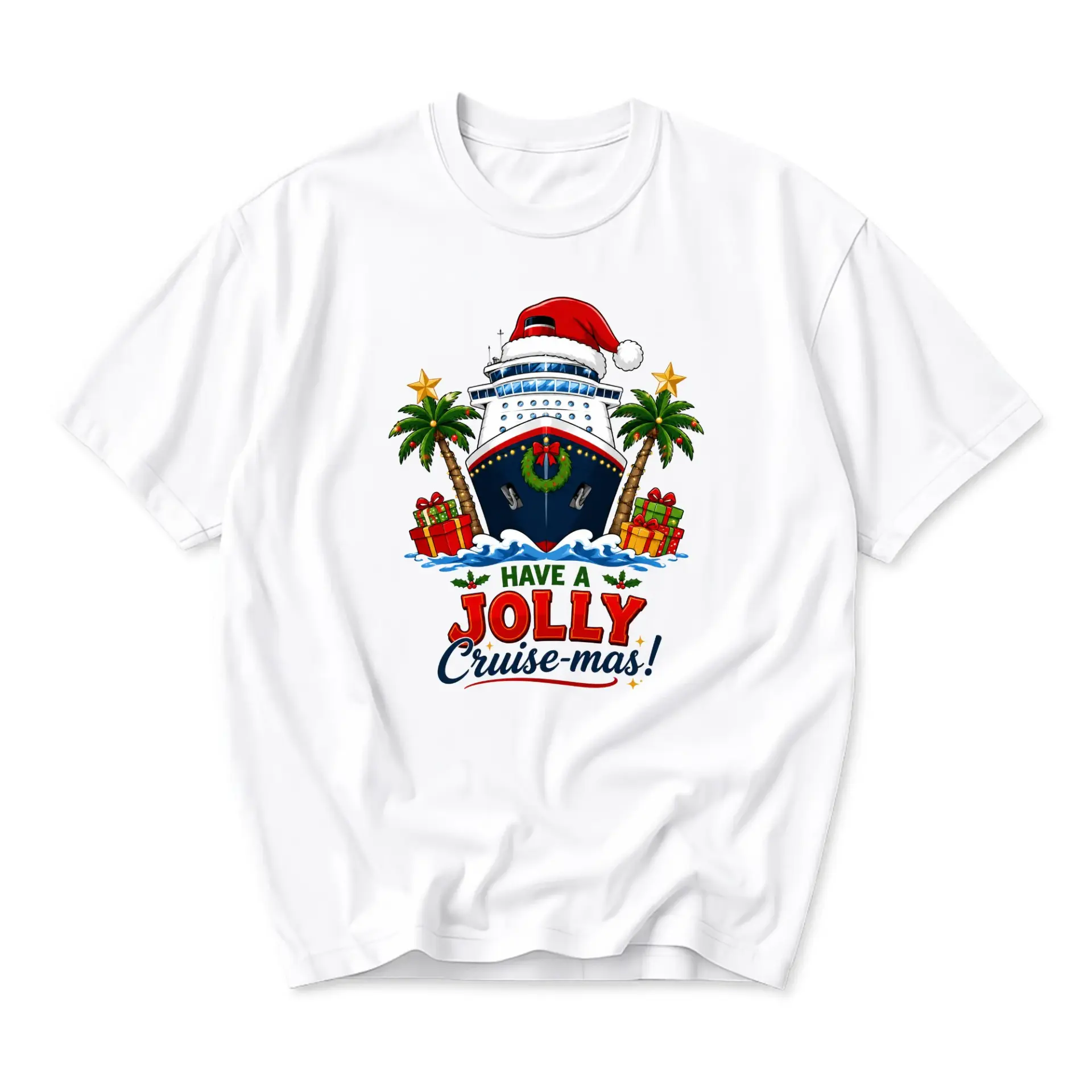 Funny Shirt Christmas Cruise Graphic Tee Tropical Holiday Vacation Unisex Crew Neck Casual Wear Soft Cotton T-Shirt