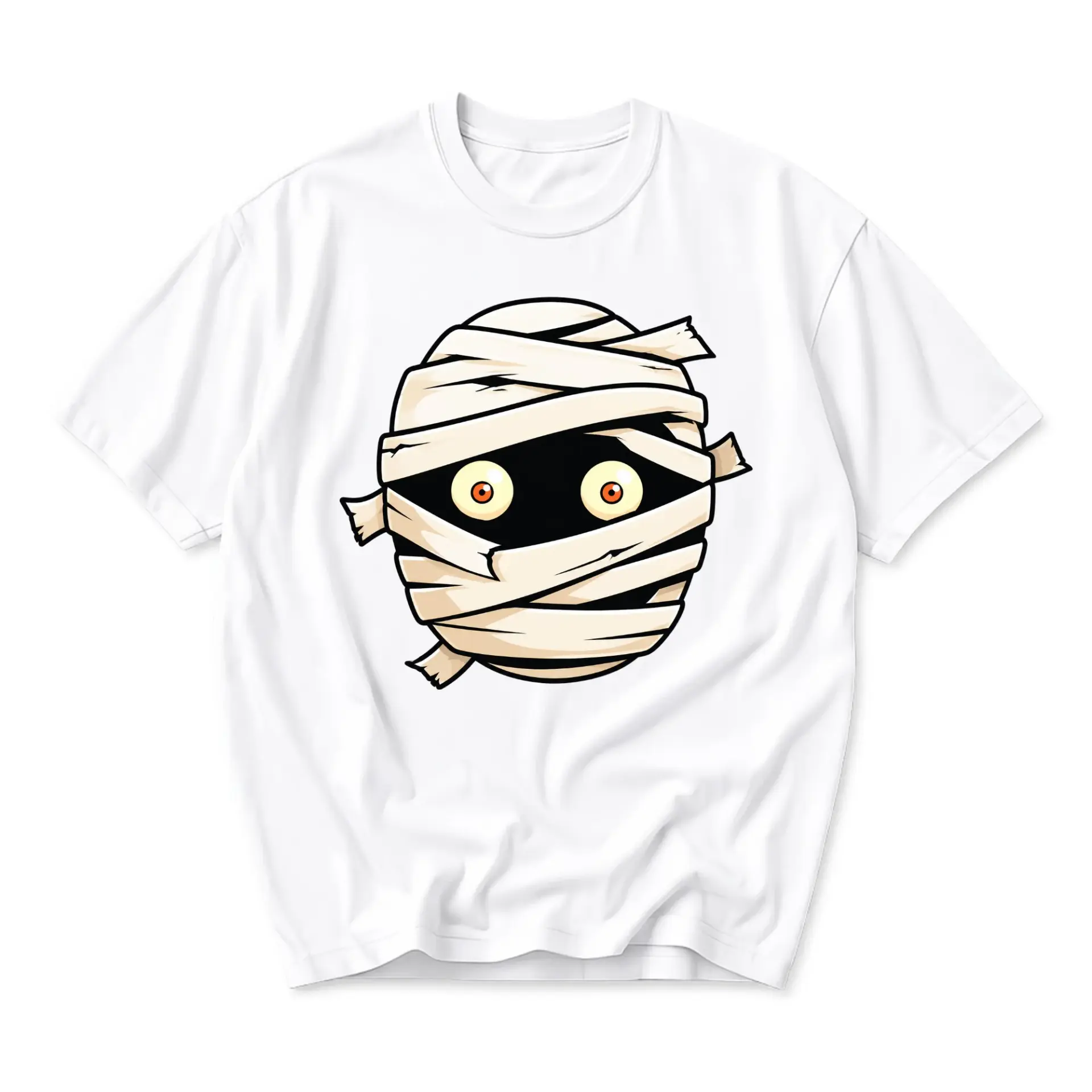 Graphic Tee Mummy Face Unisex Crew Neck Cotton Blend Shirt Cartoon Horror Inspired Casual Short Sleeve Apparel