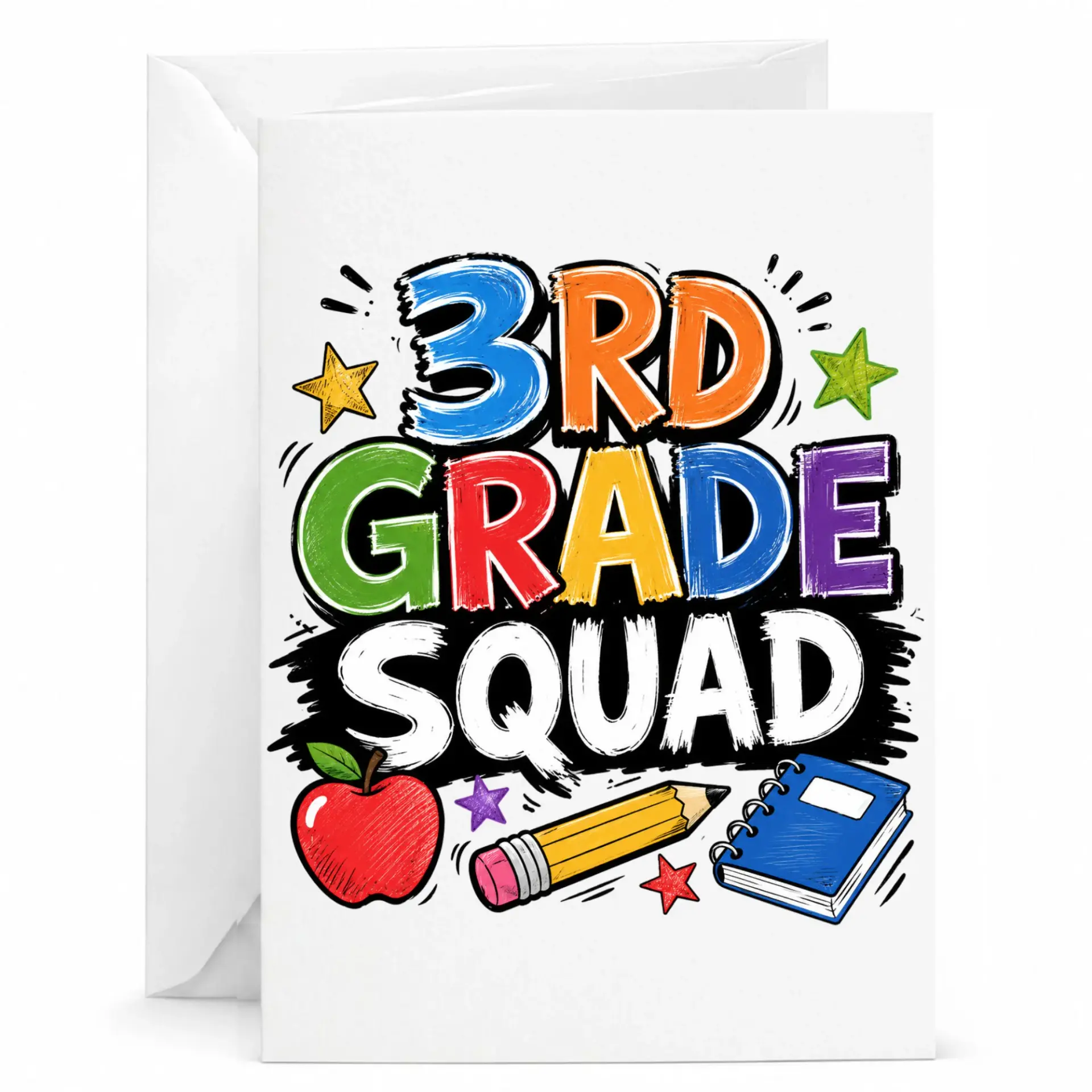 Greeting Card 3rd Squad Fun School Theme Note with Envelope 5x7 Inches for Academic Achievements