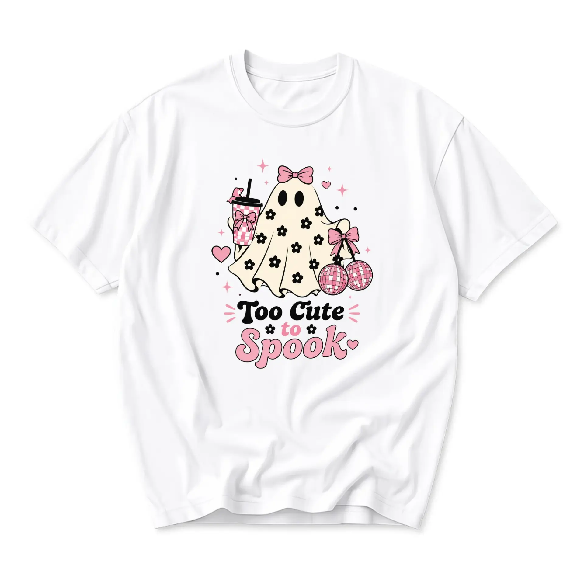 Funny Shirt Too Cute to Spook Graphic Tee Retro Aesthetic Ghost Illustration Casual Unisex Cotton Crew Neck T-Shirt