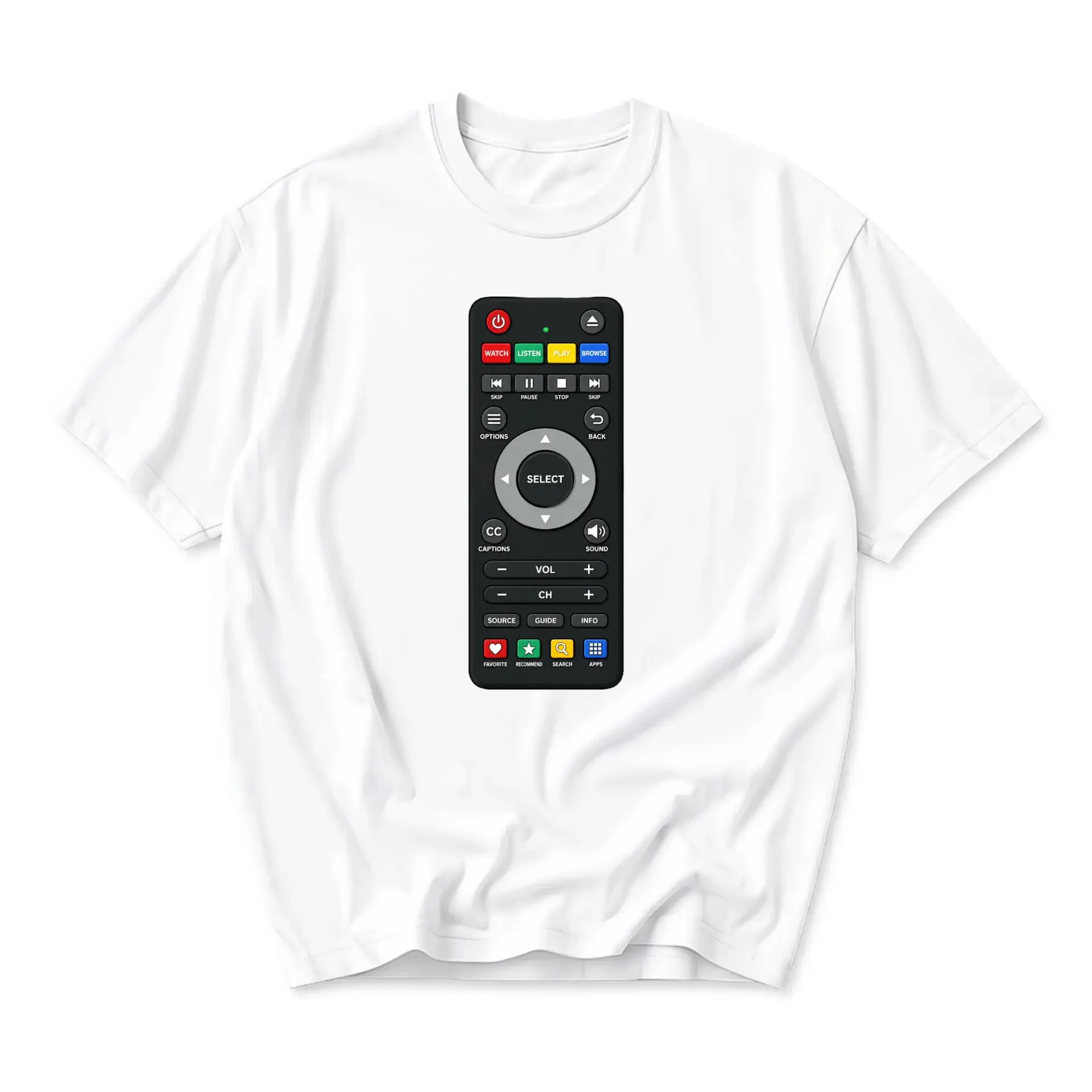 Graphic Tee Unisex Remote Control Shirt Television Controller Printed Short Sleeve Casual Crew Neck Top for Daily Wear