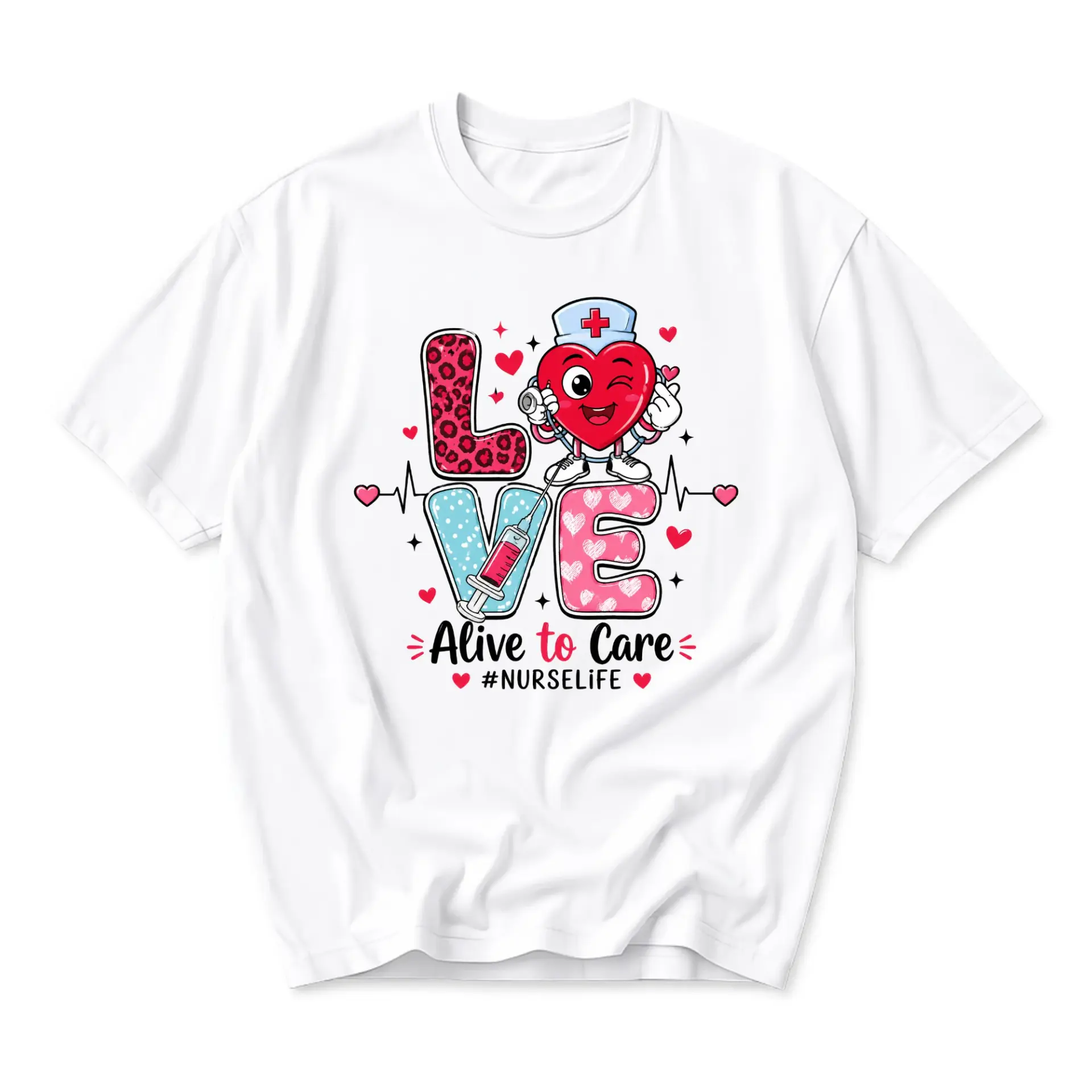 Graphic Tee Unisex Crew Neck T-Shirt Medical Theme Love Alive to Care Design Casual Soft Breathable Everyday Apparel