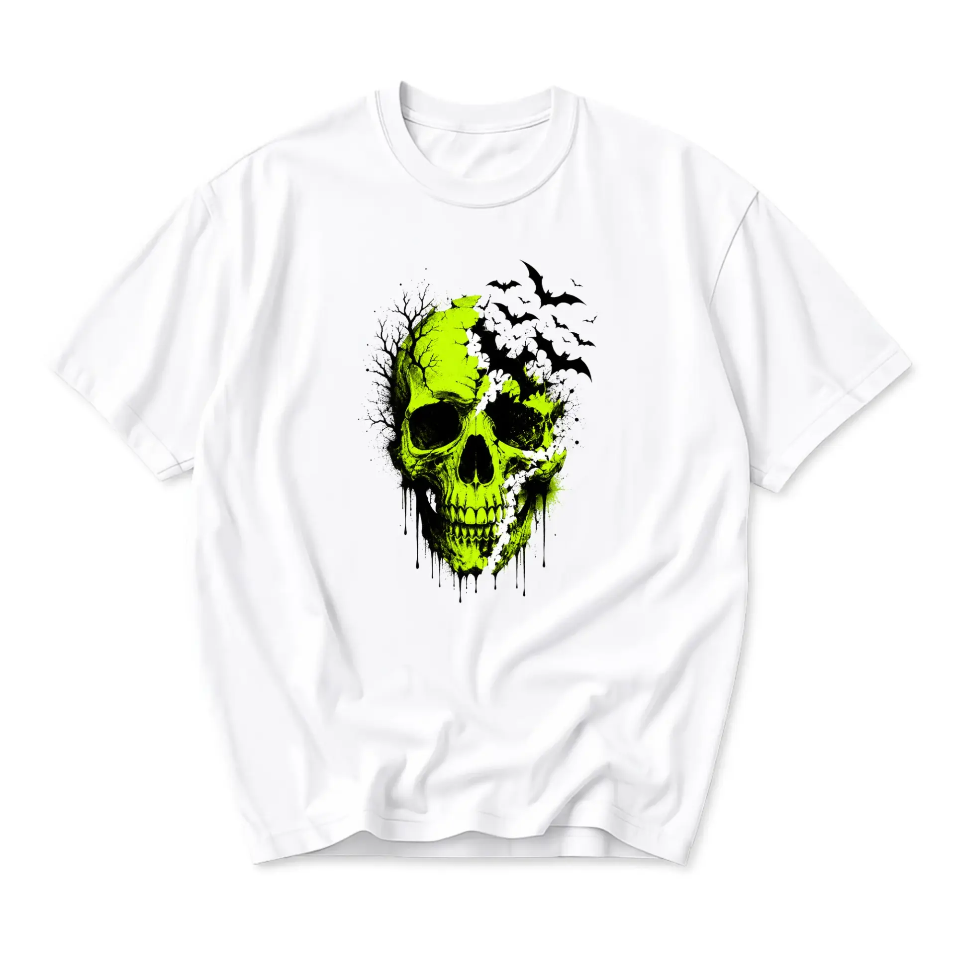 Graphic Tee Skull with Bats Artistic Print Unisex Short Sleeve Crew Neck Cotton Casual Everyday Apparel White Shirt