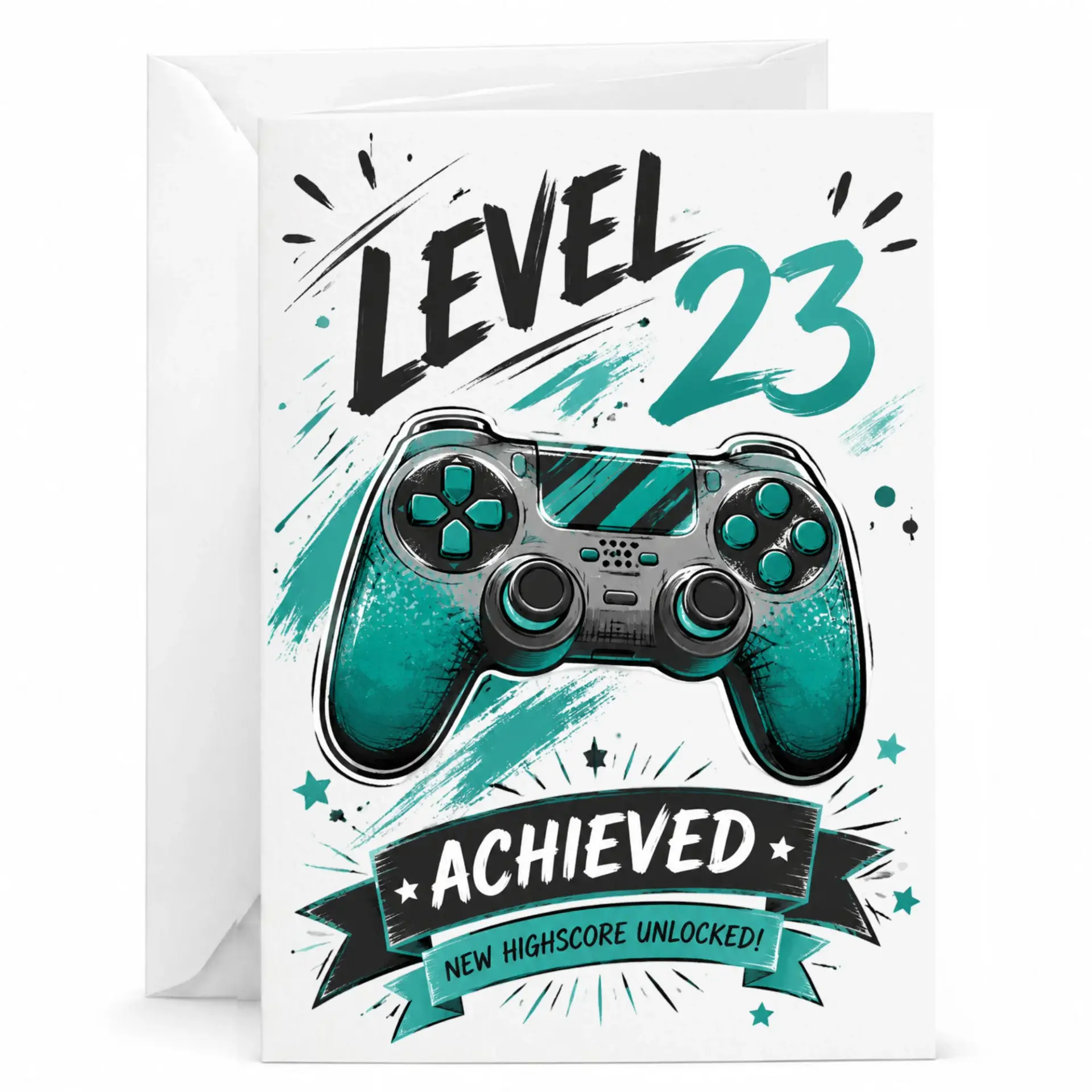 Funny Birthday Card Level 23 Achieved Video Game Controller Design for Gaming Enthusiasts Milestone Celebration Greeting