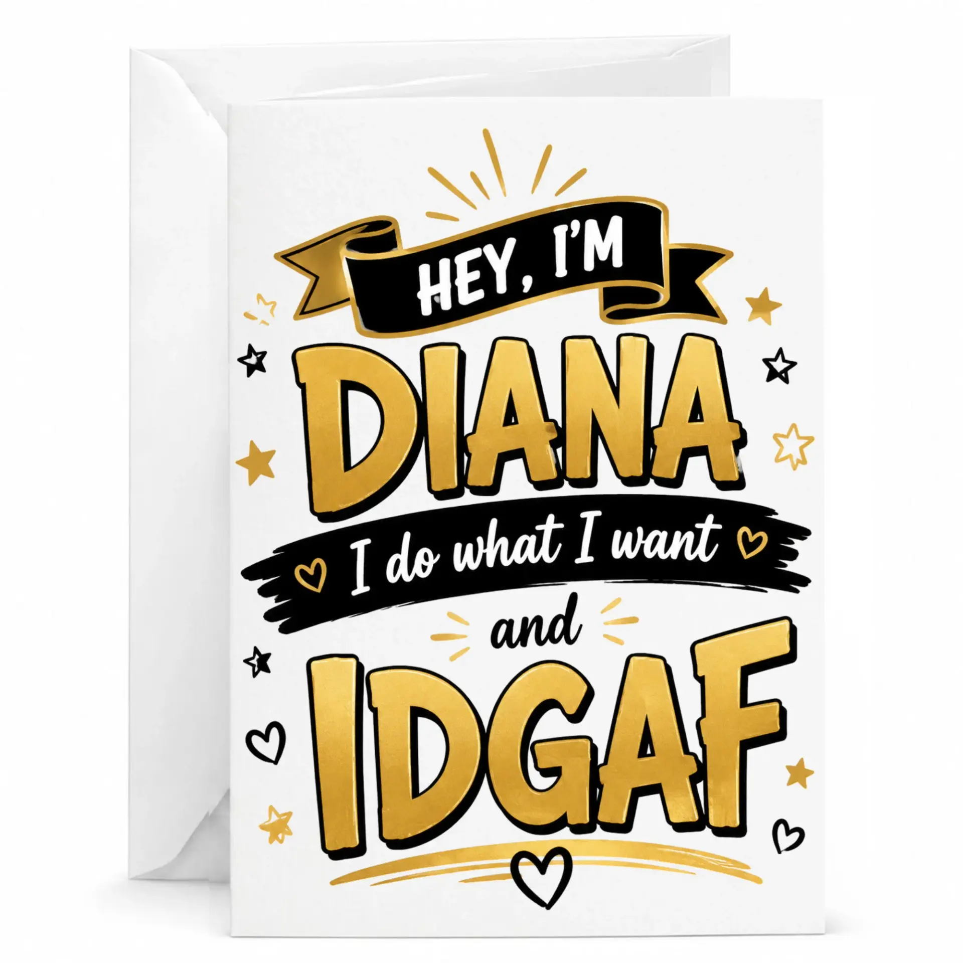 Funny Greeting Card Featuring Bold Gold Typography Design for Birthday Congratulations and Encouragement Occasions