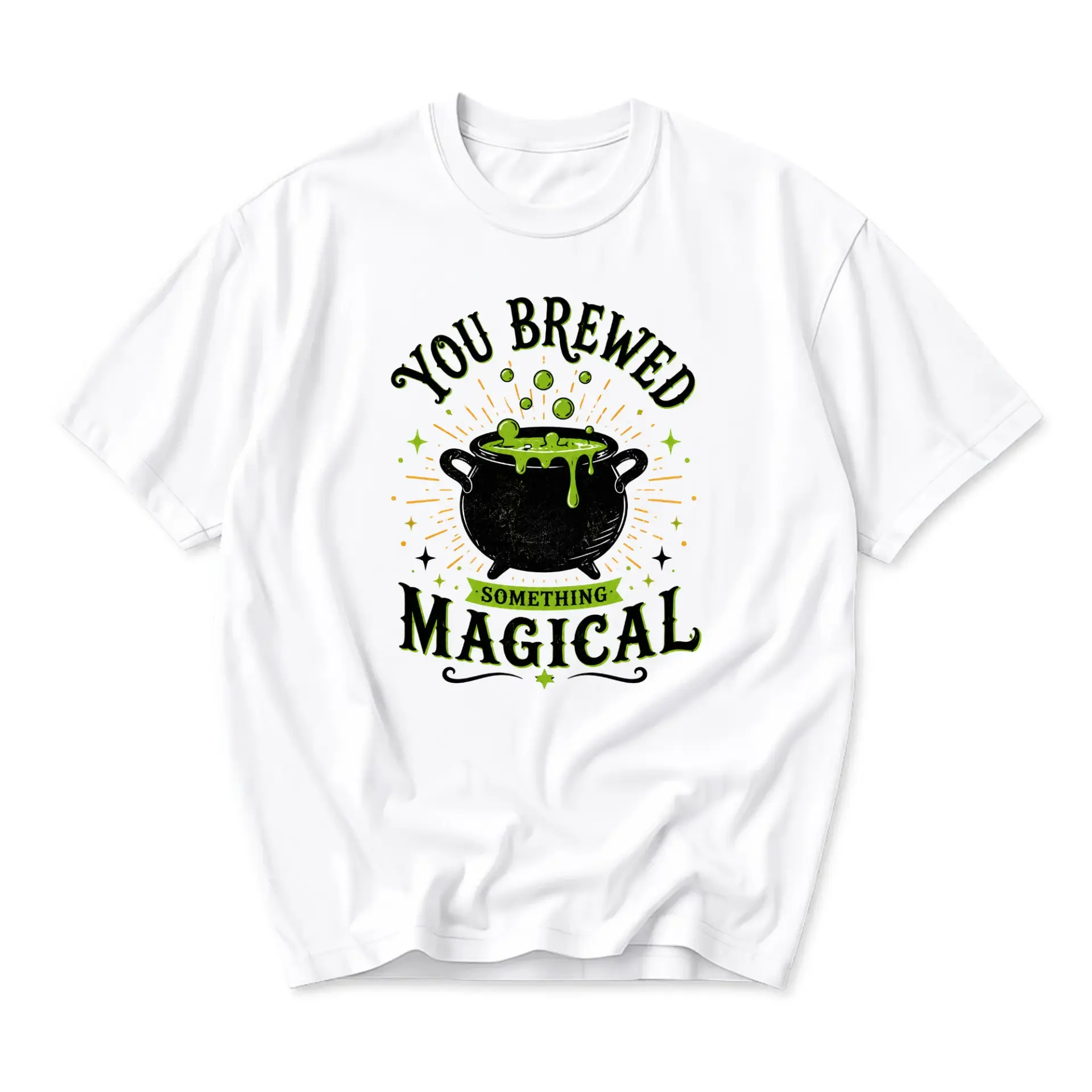 Graphic Tee You Brewed Something Magical Cauldron Print Unisex Crew Neck Casual Everyday Short Sleeve Shirt White