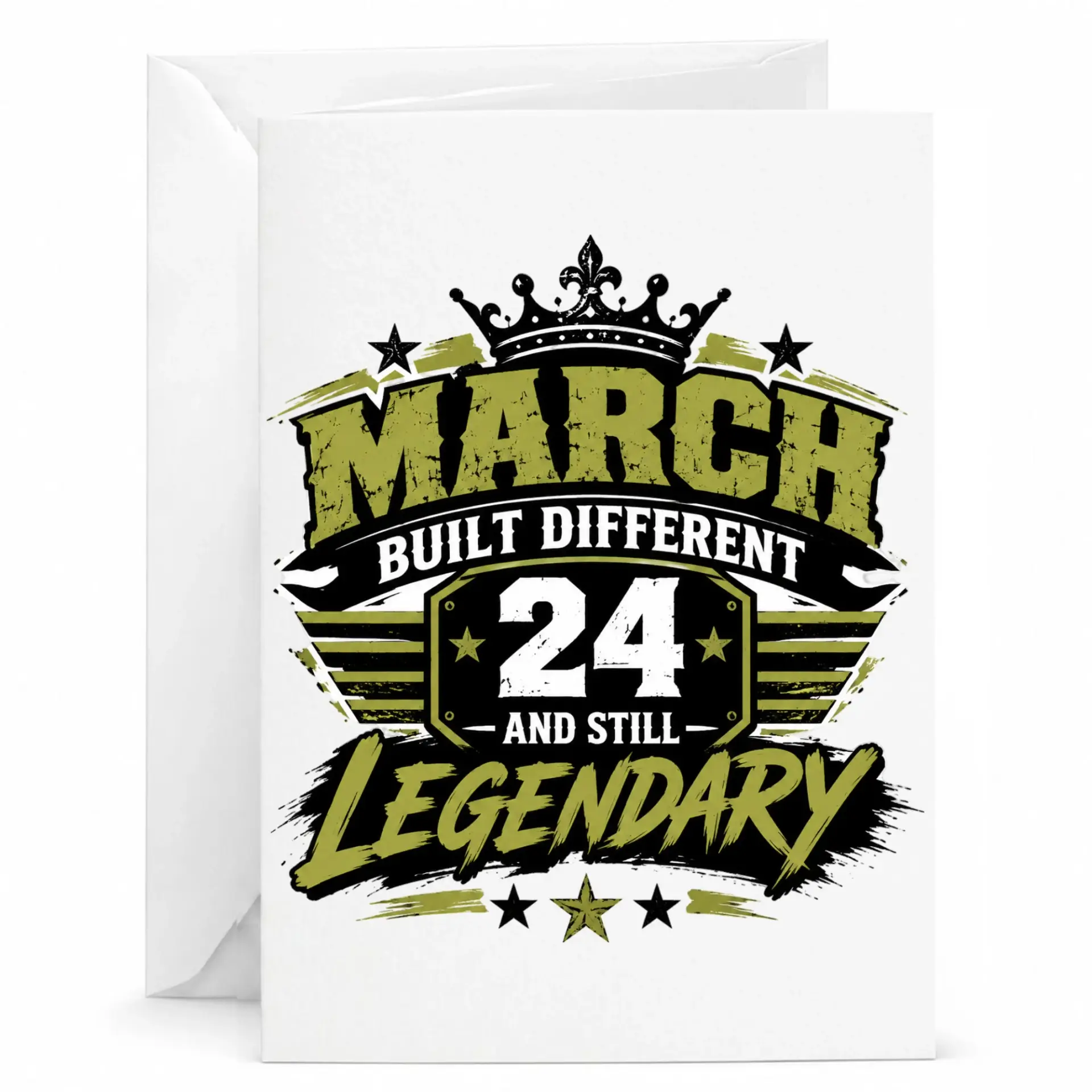 Birthday Card March Built Different 24 and Still Legendary Crown Graphic Greeting Card for Milestone Birthday