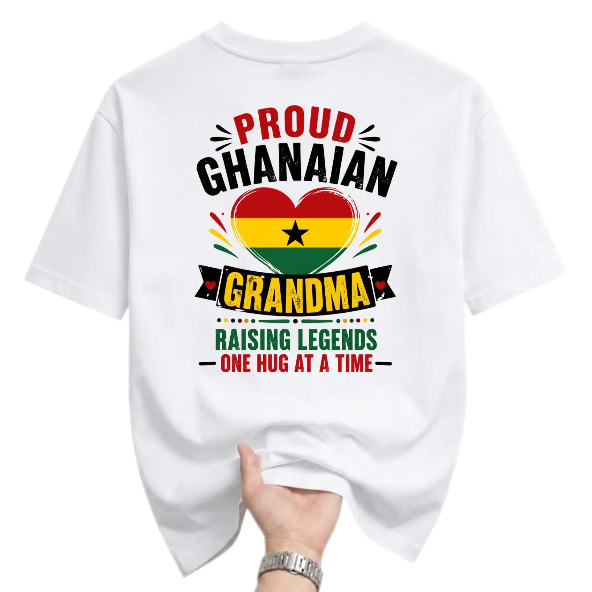 Graphic Tee Proud Ghanaian Grandma Raising Legends T-Shirt Heart Flag Print Unisex Casual Cotton Crew Neck Shirt