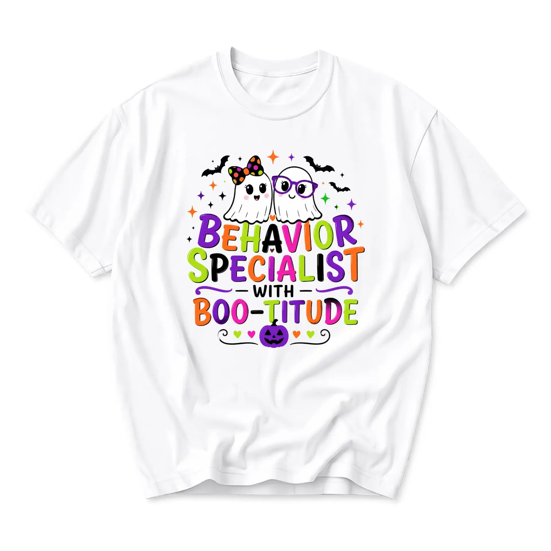 Funny Shirt Behavior Specialist with Boo-Titude Halloween Graphic Tee Unisex Crew Neck Casual Everyday Holiday Top
