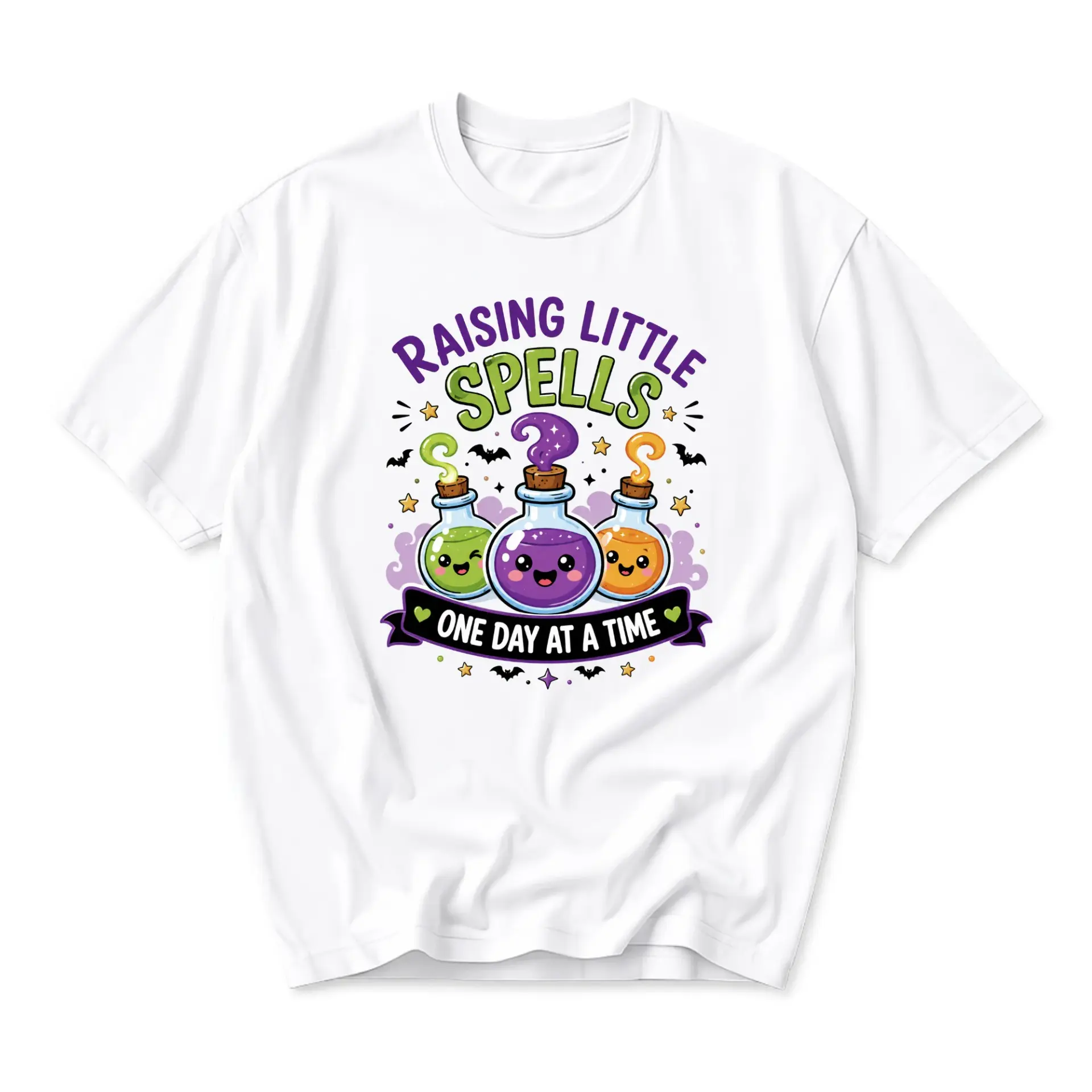 Funny Shirt Raising Little Spells One Day at a Time Unisex Graphic Printed T-Shirt Casual Everyday Apparel