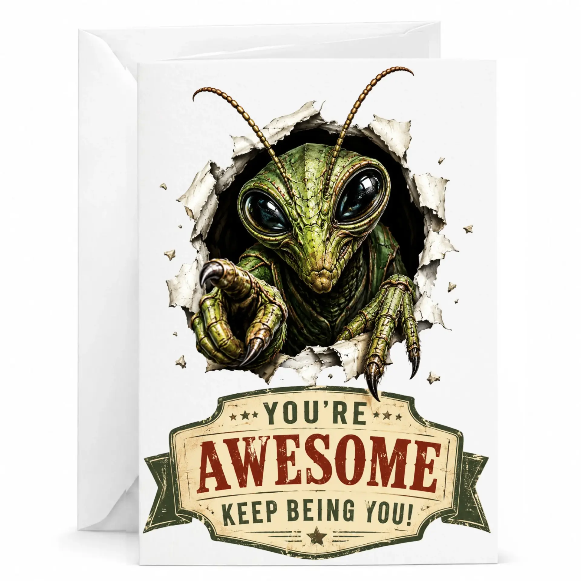 Funny Greeting Card Featuring Awesome Creature Design for Encouragement or Birthday