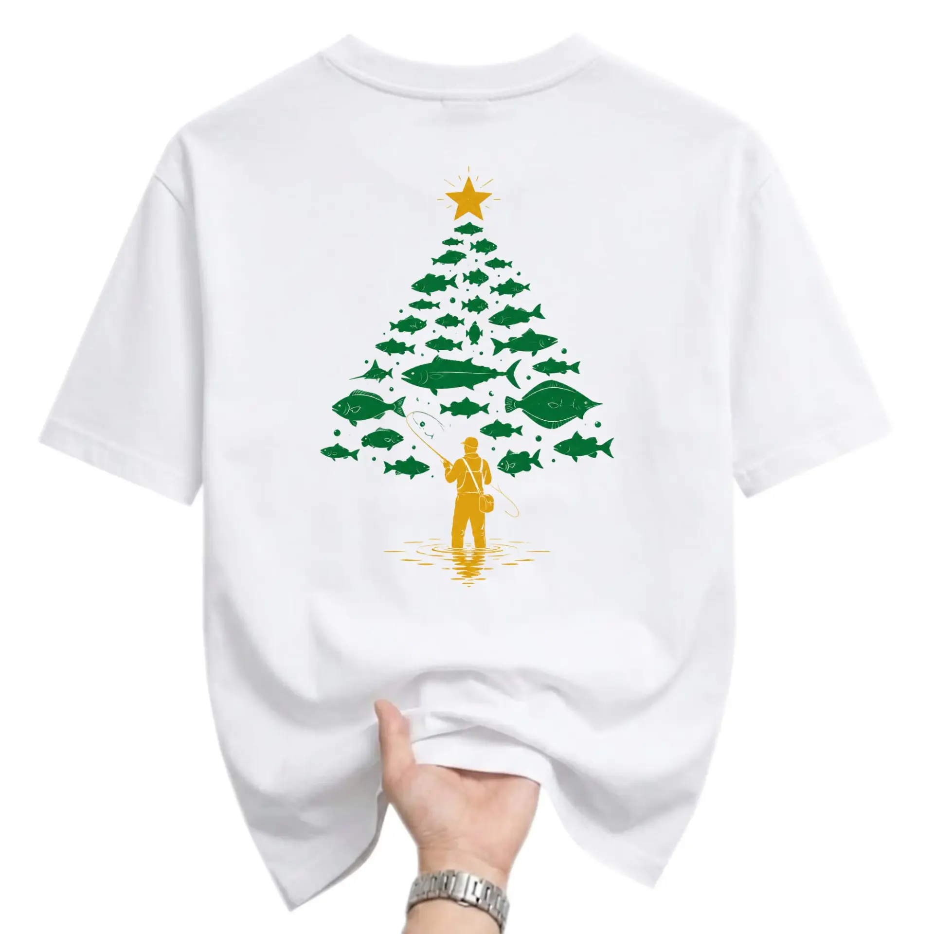 Graphic Tee Fishing Christmas Tree Unisex T-Shirt Seasonal Holiday Apparel