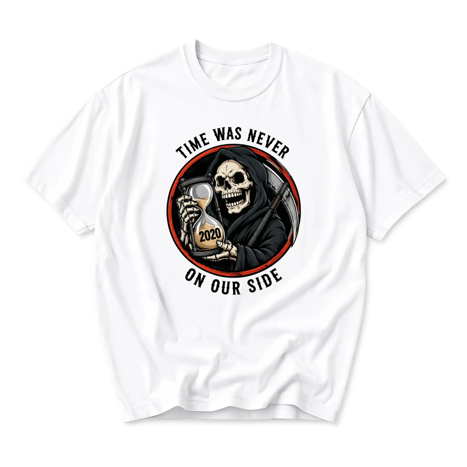Graphic Tee Unisex Crew Neck T-Shirt Featuring Grim Reaper Hourglass Illustration Casual Everyday Short Sleeve Top