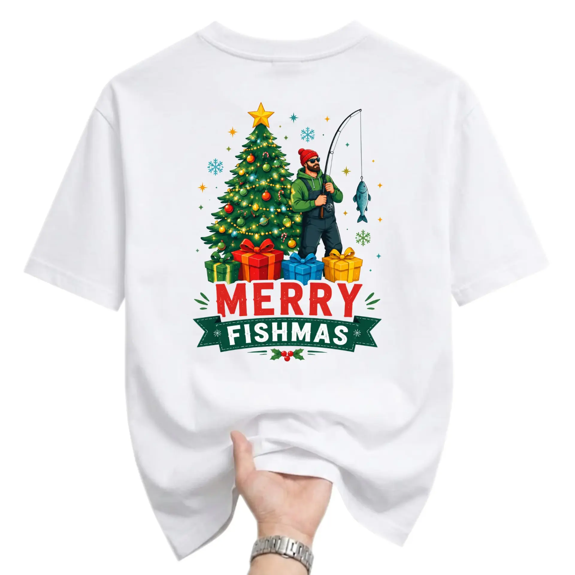 Funny Shirt Merry Fishmas Holiday Graphic Tee Unisex Casual Apparel for Fishing Lovers and Festive Wear