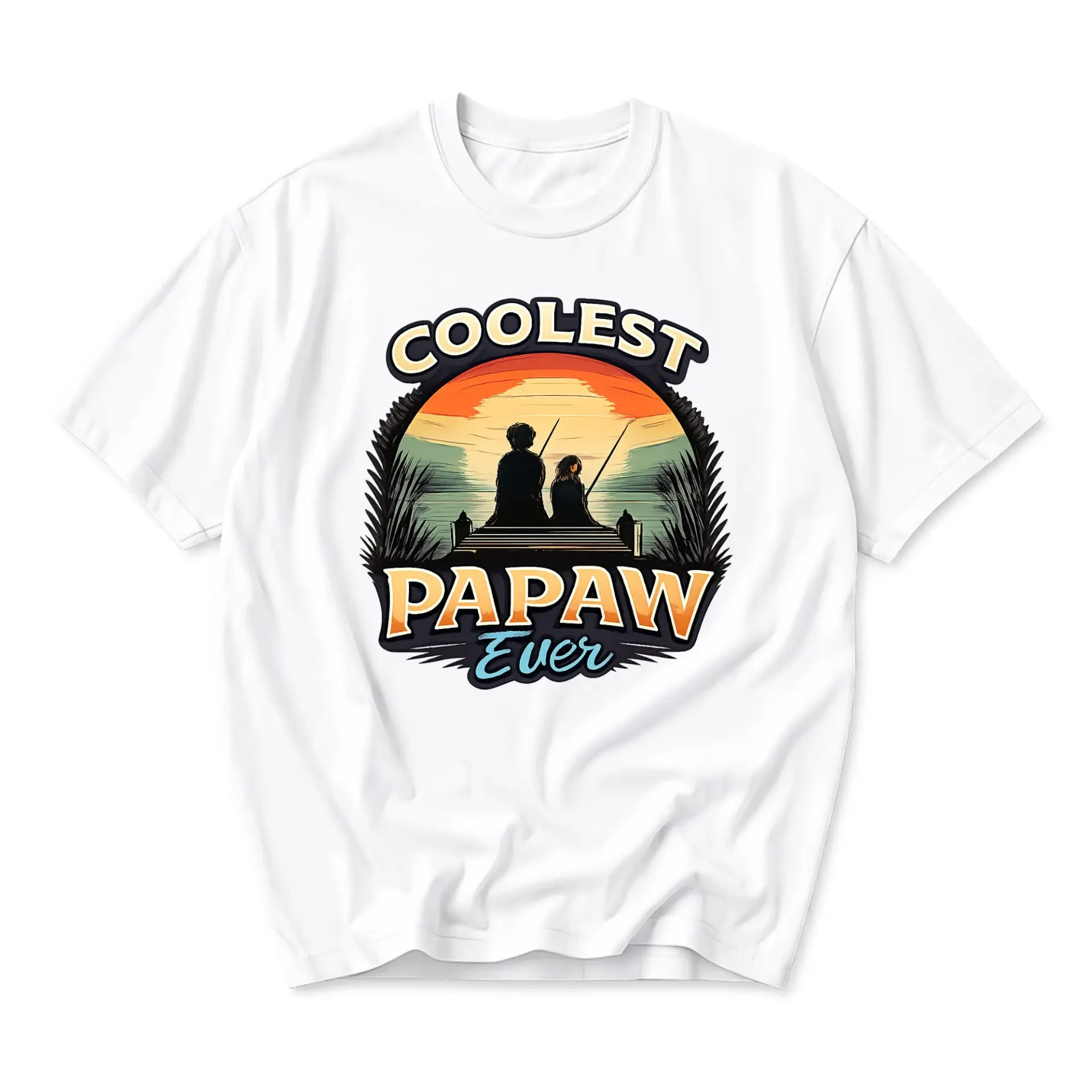 Graphic Tee Coolest Papaw Ever Fishing Sunset Illustration Unisex Casual