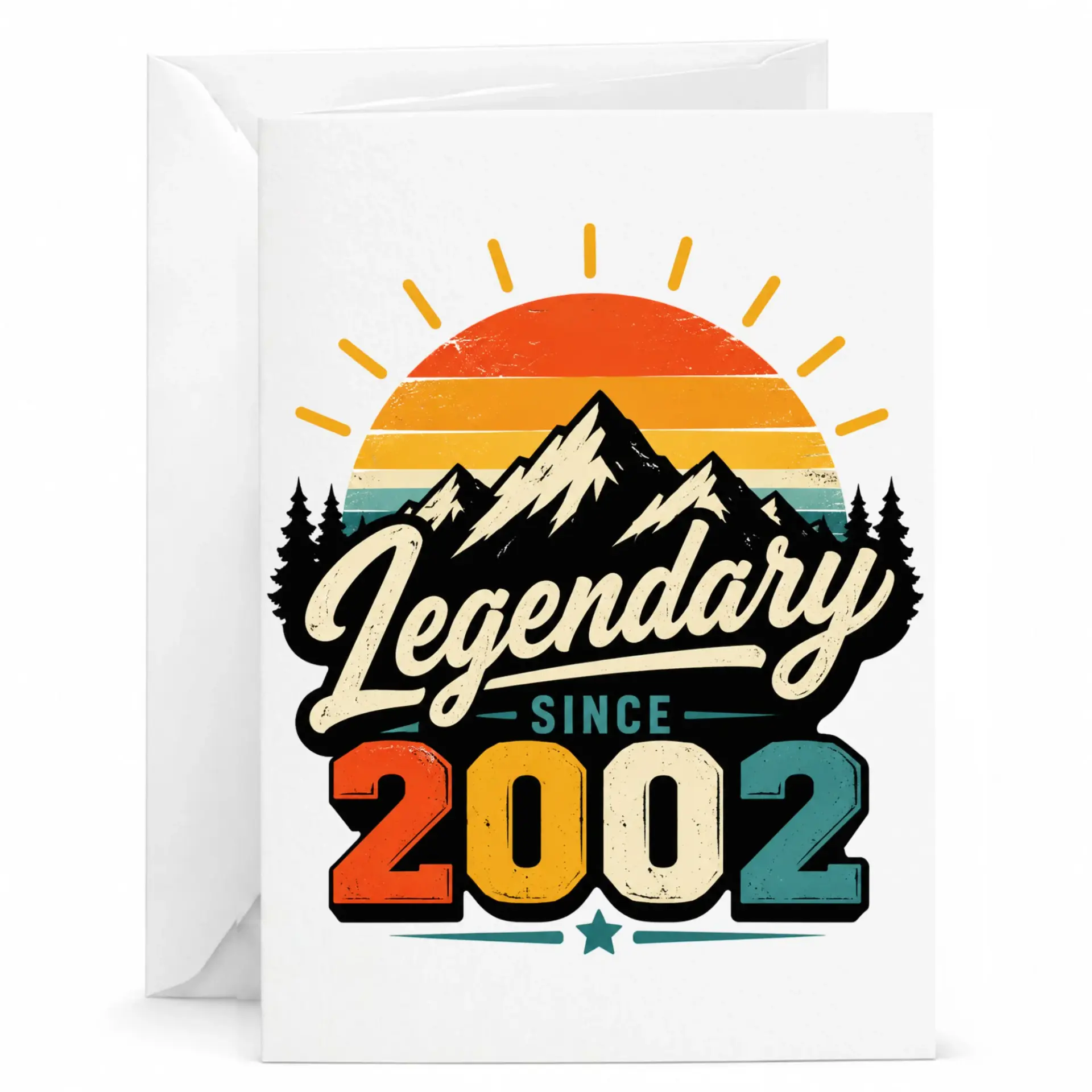 Legendary Since 2002 Birthday Card Vintage Mountain Sunset Design Greeting Card for Milestone Celebrations