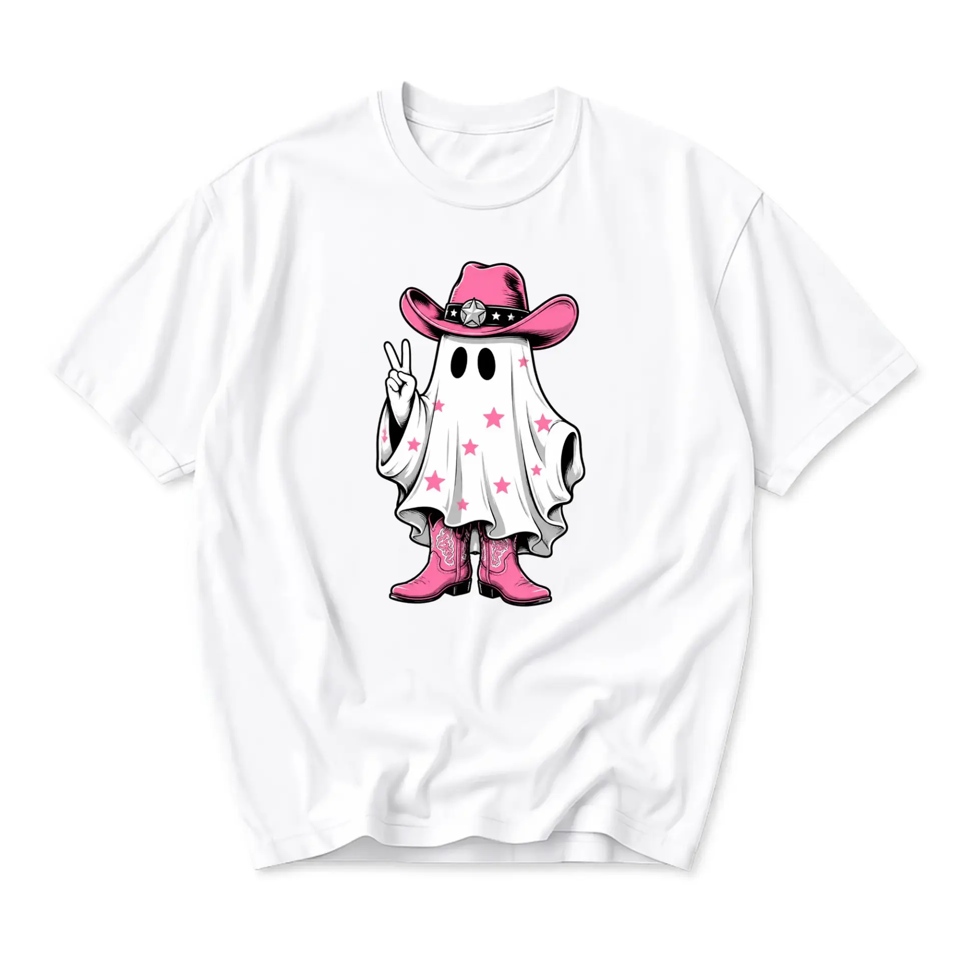 Funny Shirt Cowgirl Ghost Graphic Tee Western Spooky Aesthetic Unisex Crew Neck Casual Cotton Blend Apparel