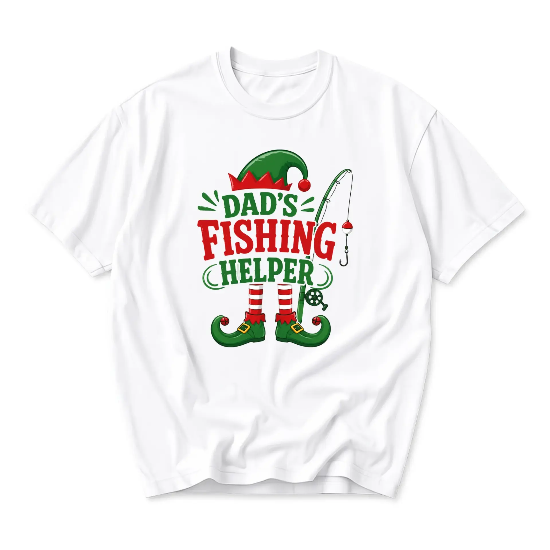 Funny Shirt Dad's Fishing Helper Graphic Tee Holiday Seasonal Casual Apparel for Men and Women Unisex White Cotton Top