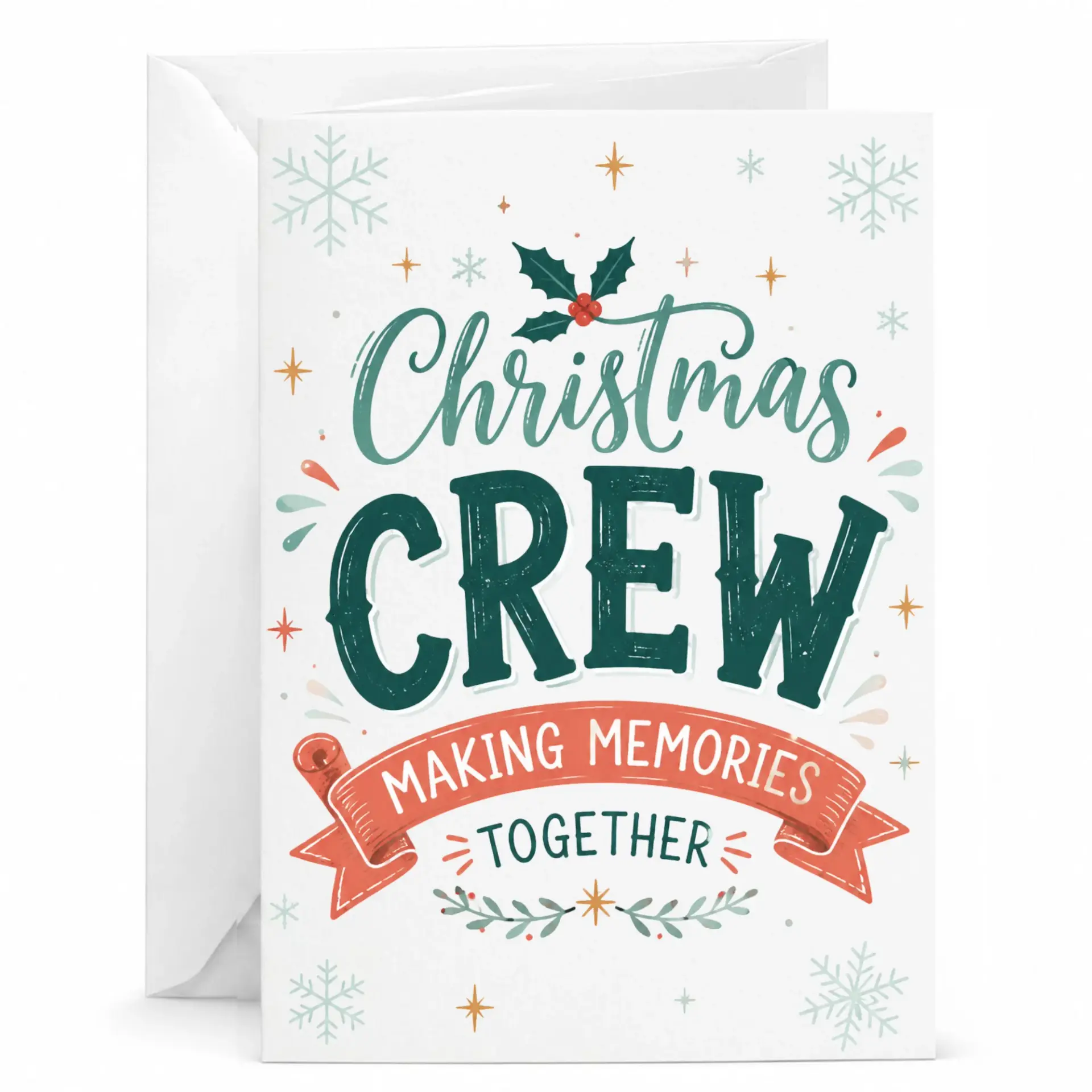Christmas Crew Greeting Card Festive Holiday Note Card with Matching Envelope for Friends and Family Seasonal Stationery