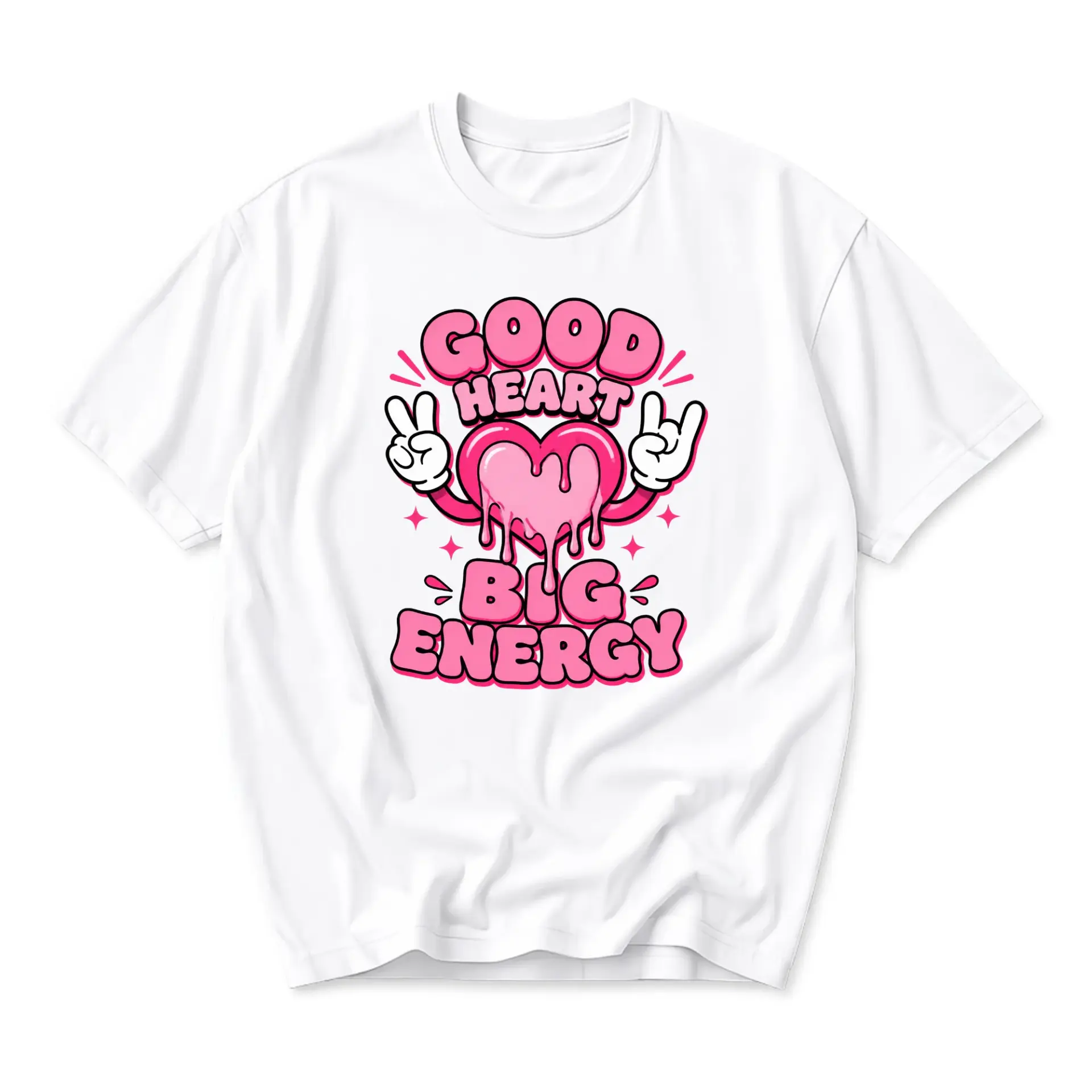 Graphic Tee Good Heart Big Energy Retro Style Unisex Crew Neck Short Sleeve Shirt for Casual Everyday Fashion Wear
