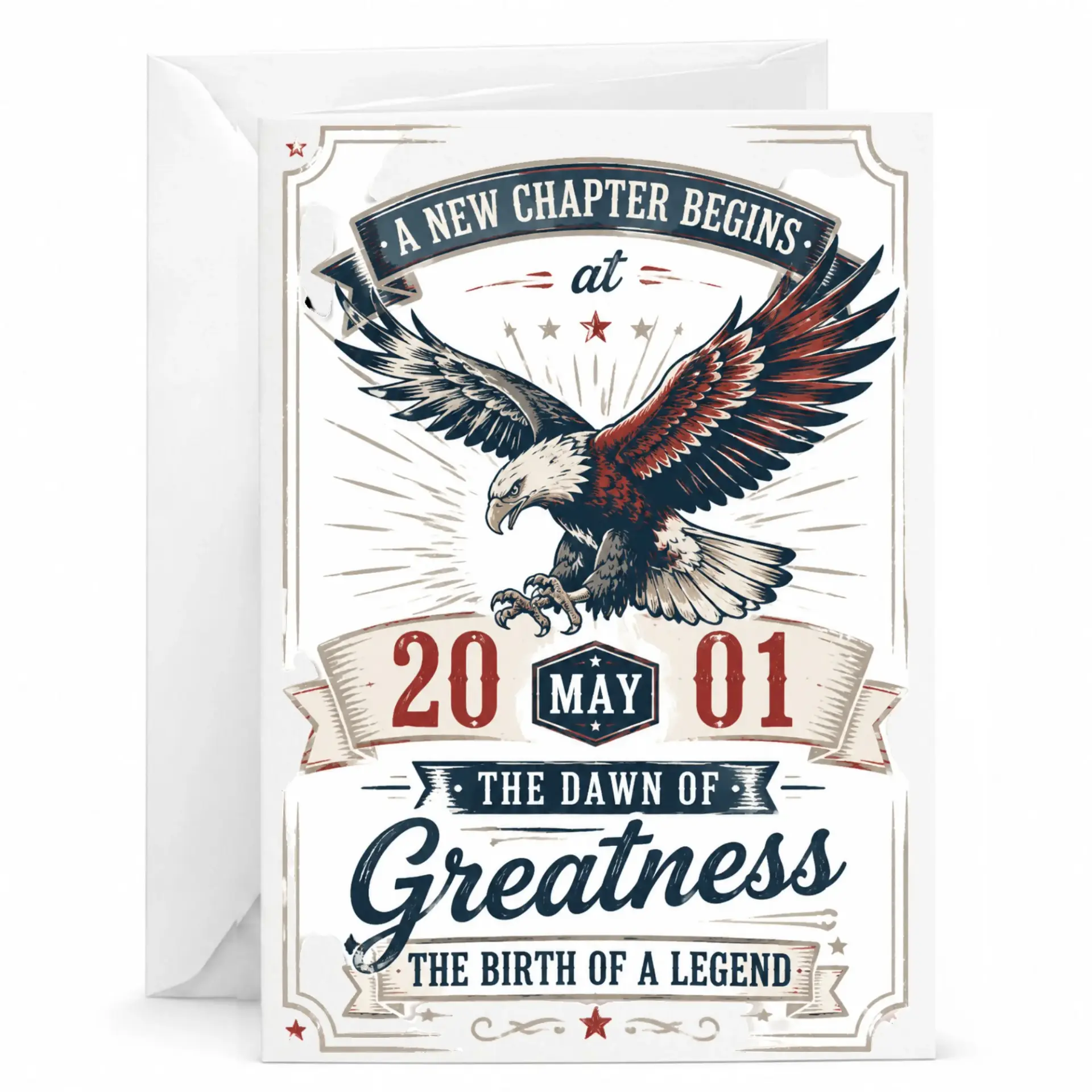 Birthday Greeting Card with Eagle Illustration Featuring a New Chapter Begins the Dawn of Greatness Theme 5x7 Folded Card