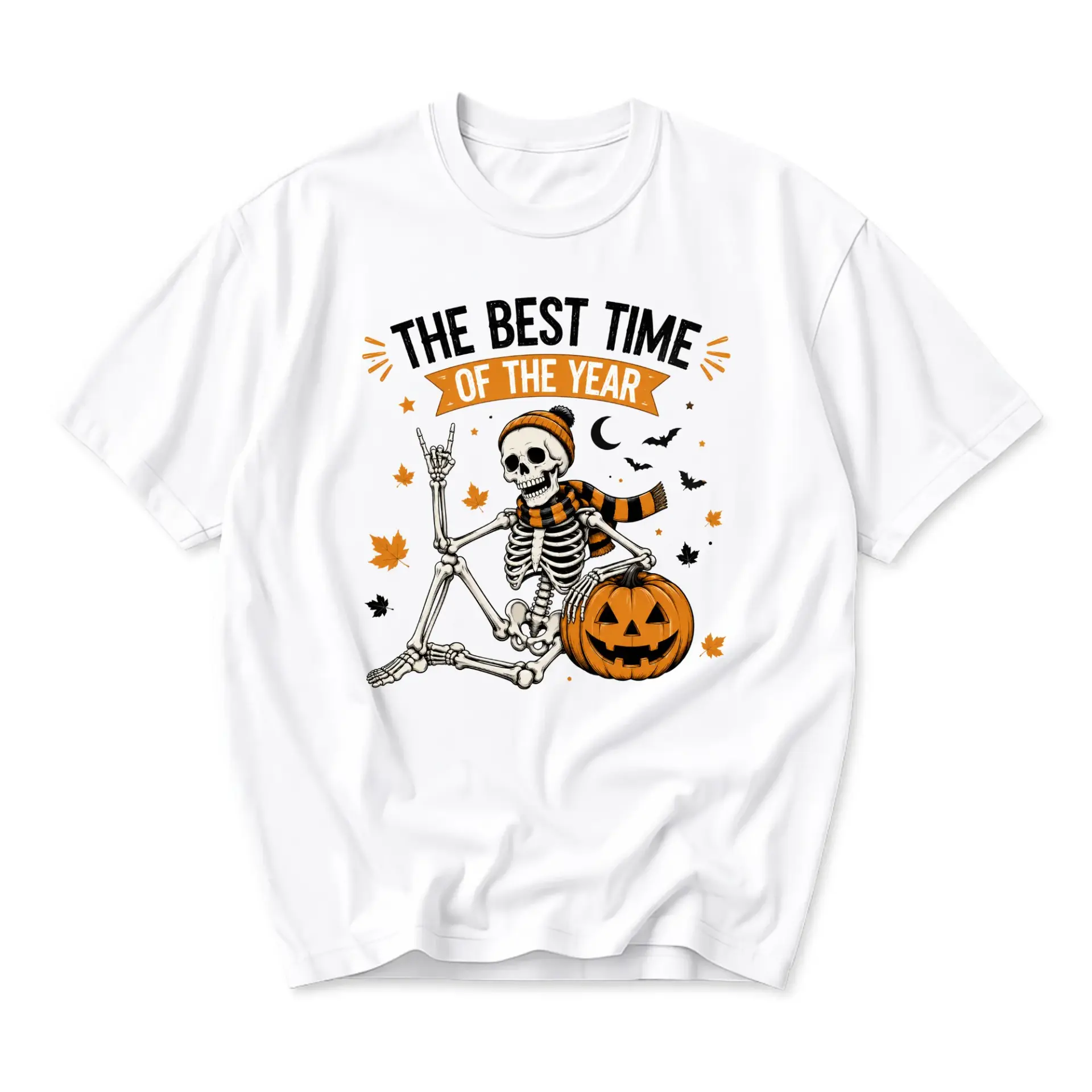 Funny Shirt the Best Time of the Year Skeleton Graphic Tee Casual Autumn Pumpkin Design Unisex Crew Neck Apparel