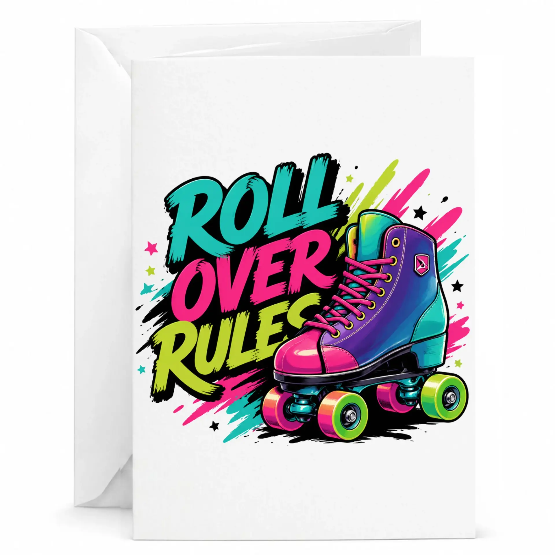 Funny Roller Skate Greeting Card Roll over Rules Retro Inspired Design for Birthday Anniversary Congratulations