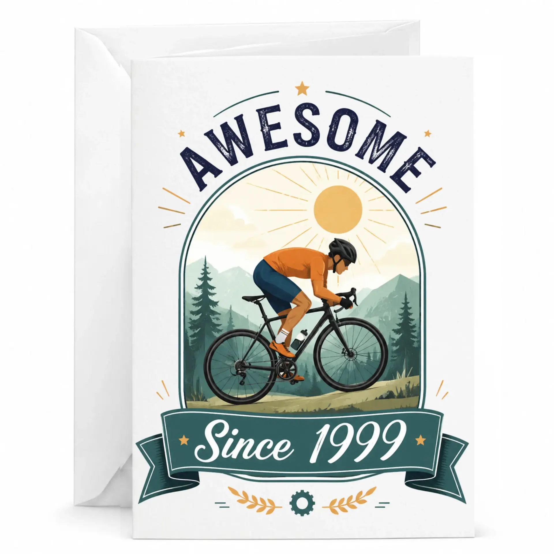 Greeting Card Awesome Since 1999 Vintage Cycling Design for Birthdays and Anniversaries Premium Stationery Paper