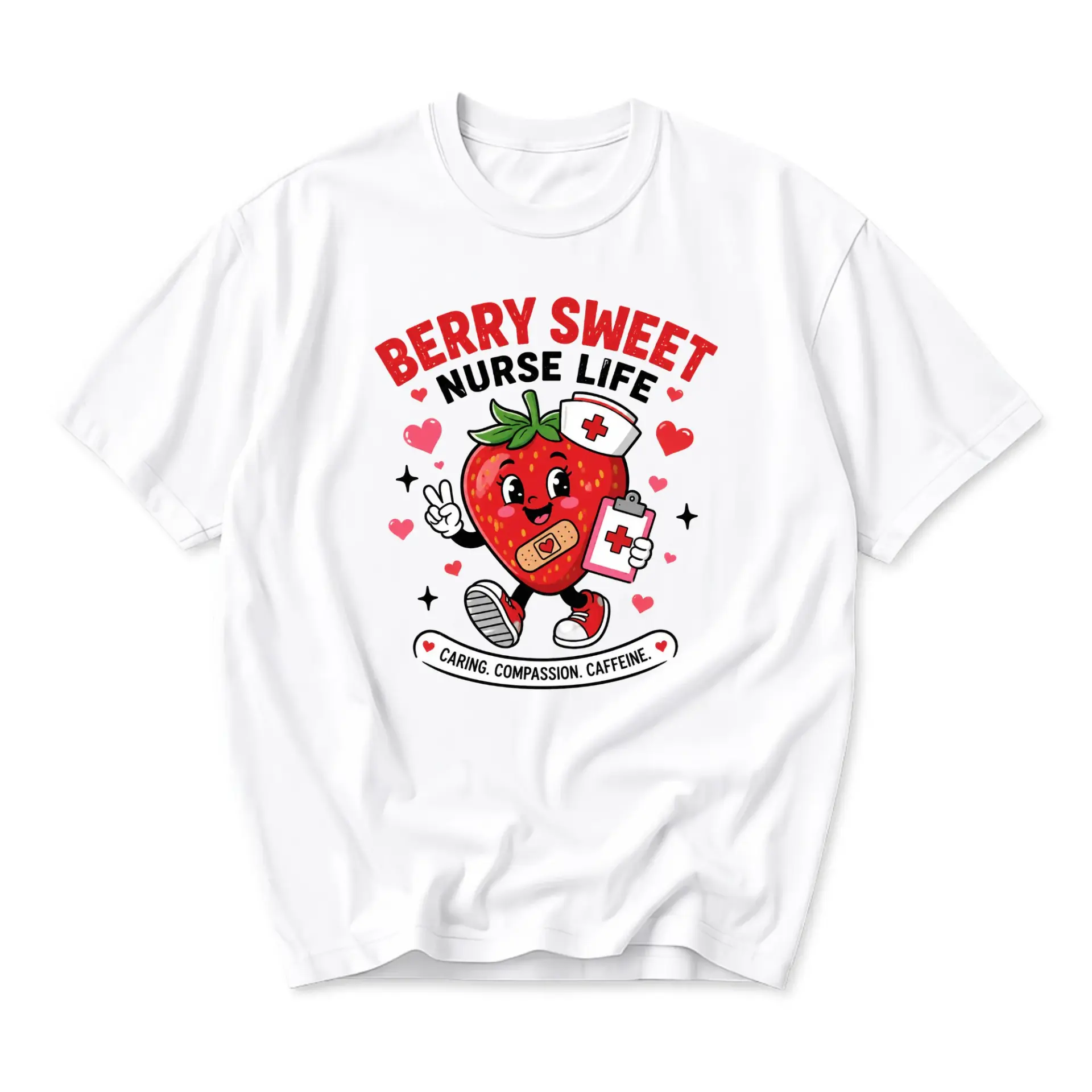 Funny Shirt Berry Sweet Nurse Life Graphic Tee Cute Strawberry Medical Professional Unisex Crew Neck Casual Cotton Top