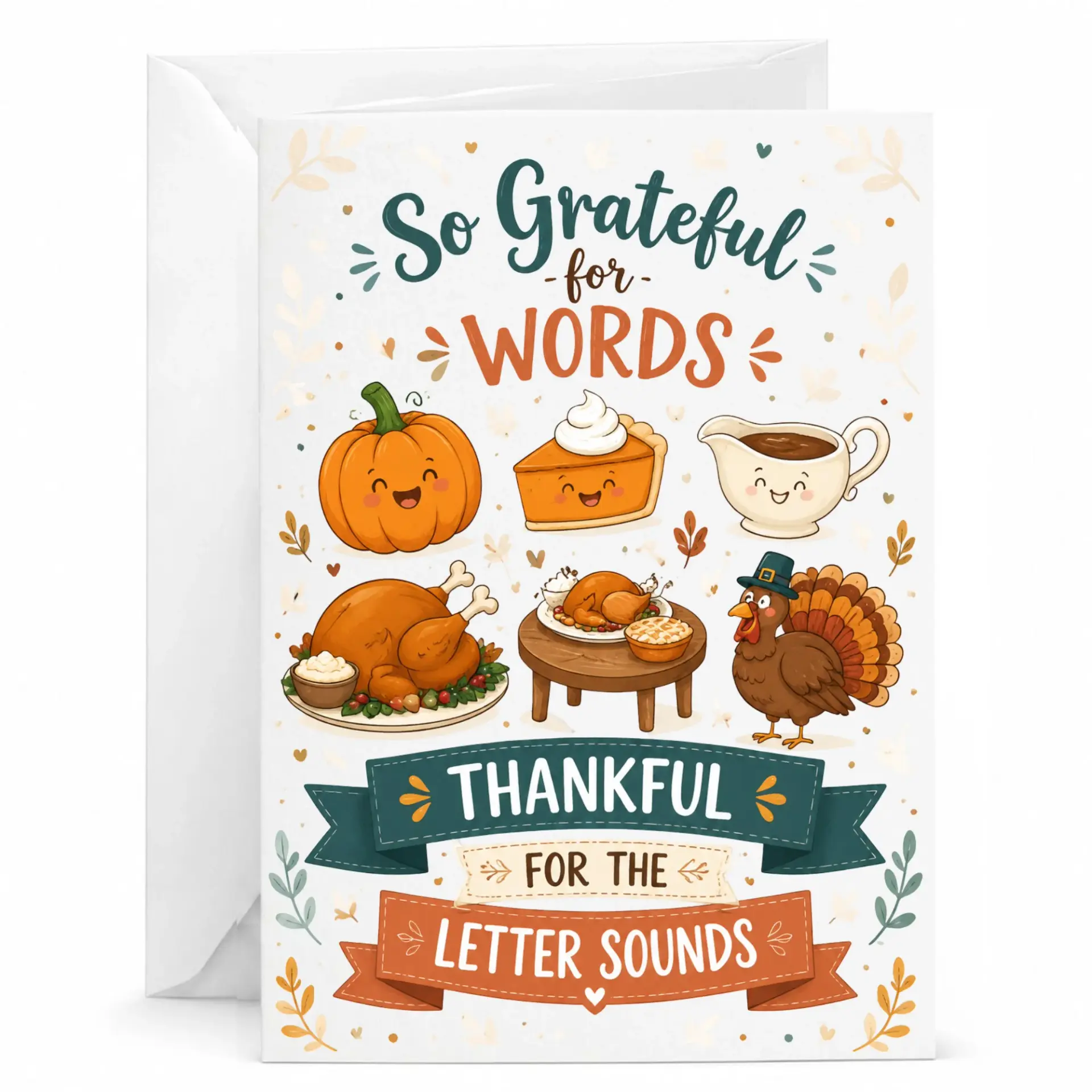 Card so Grateful for Words Thankful the Letter Sounds Funny Holiday Greeting 5x7 Inches