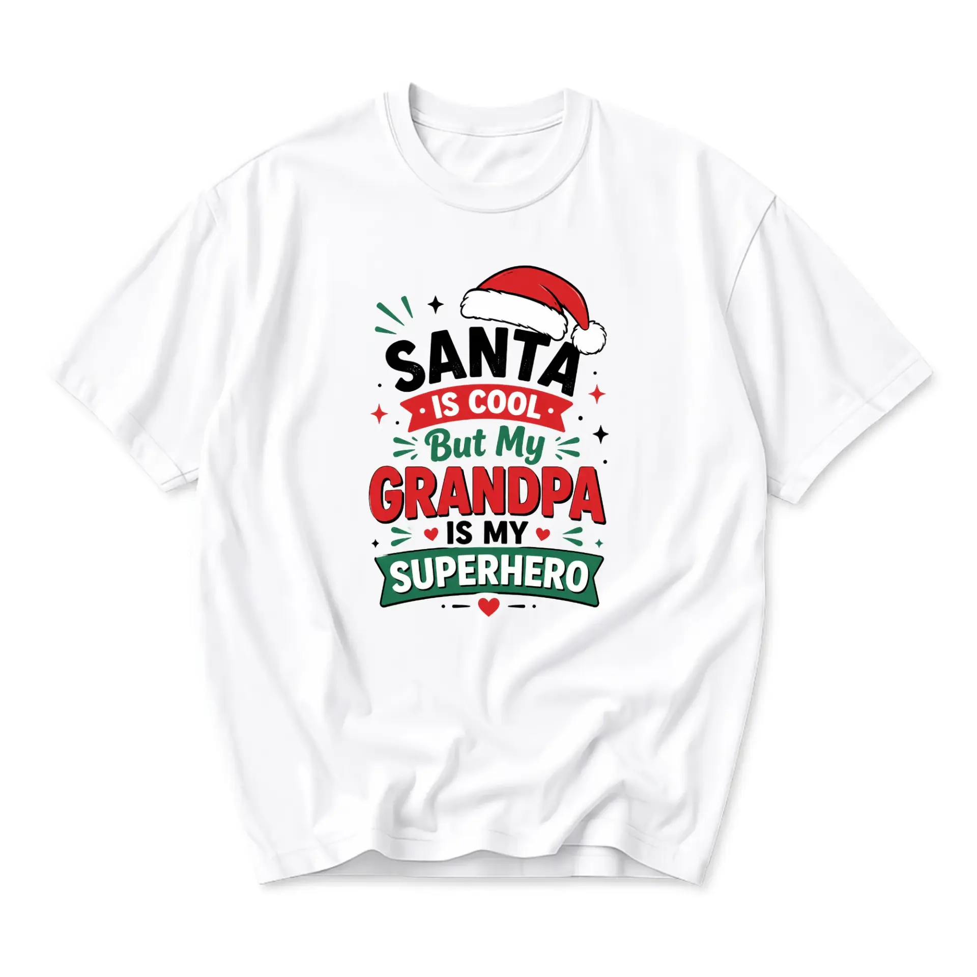 Graphic Tee Santa Is Cool but My Grandpa Is My Superhero Funny Holiday Seasonal Unisex Crew Neck Printed T-Shirt