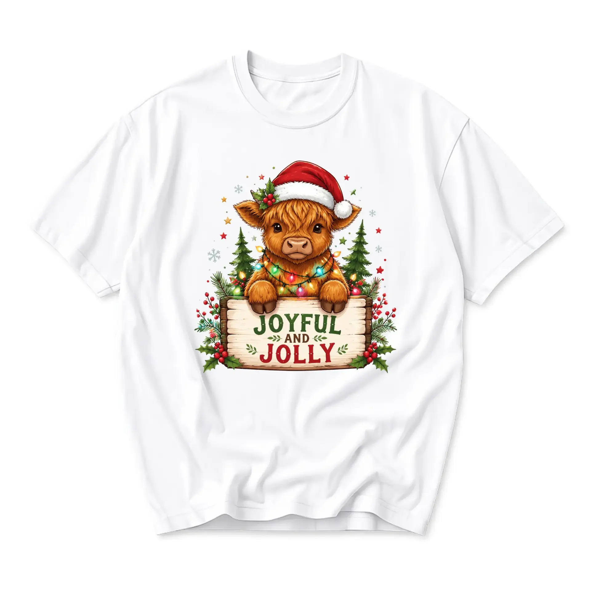 Funny Shirt Joyful and Jolly Cow Graphic Tee Featuring Festive Holiday