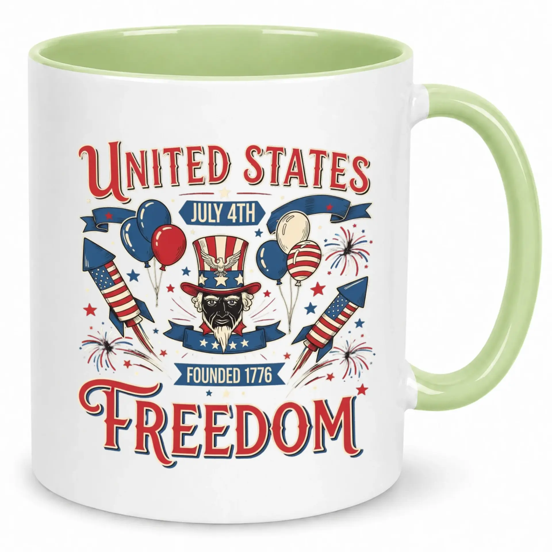 Patriotic American Freedom Ceramic Coffee Mug - July 4th United States Founded 1776 Theme Beverage Cup, 11 Oz or 15 Oz
