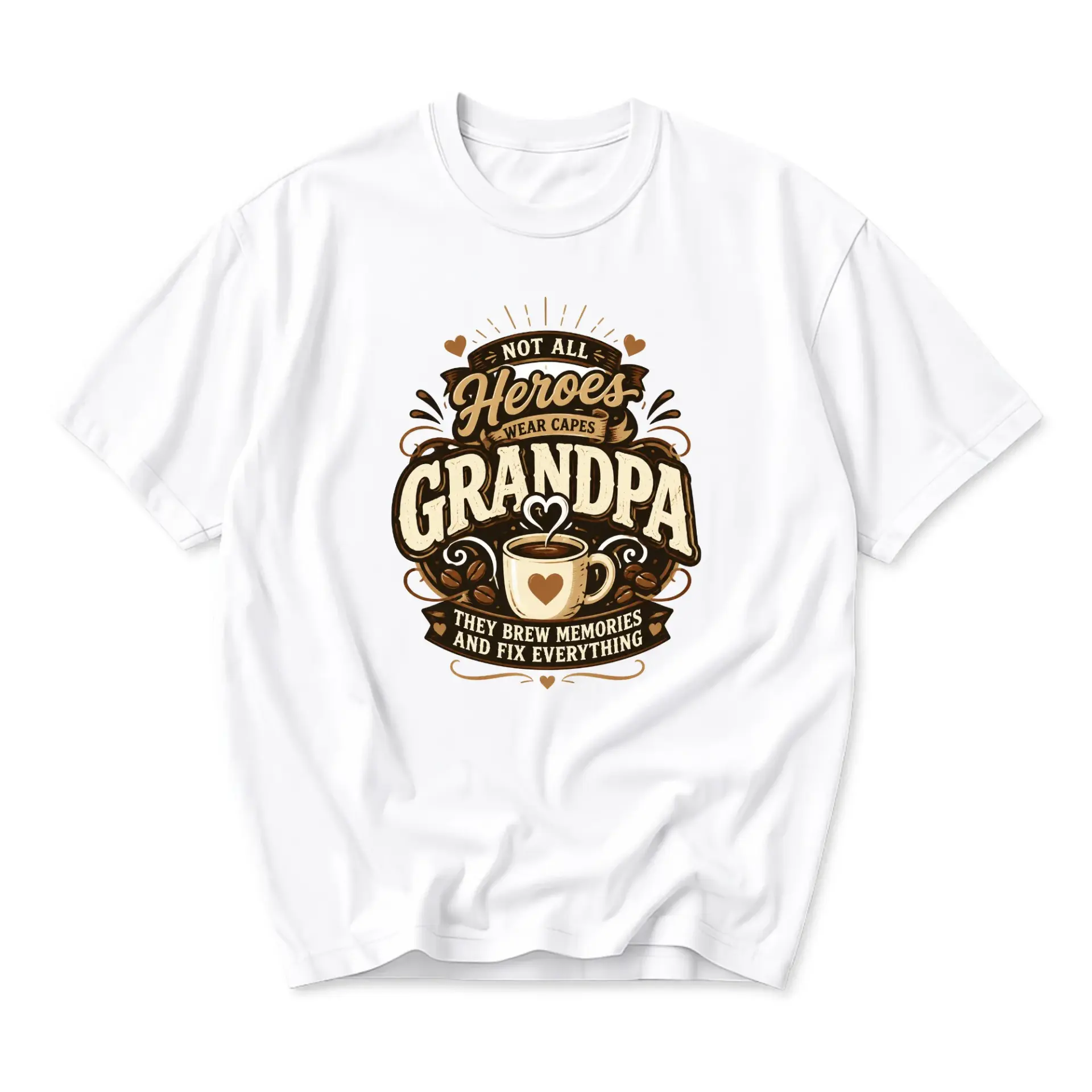 Funny Shirt Not All Heroes Wear Capes Grandpa Coffee Graphic Tee Casual Unisex Crew Neck Top Gift for Family Member
