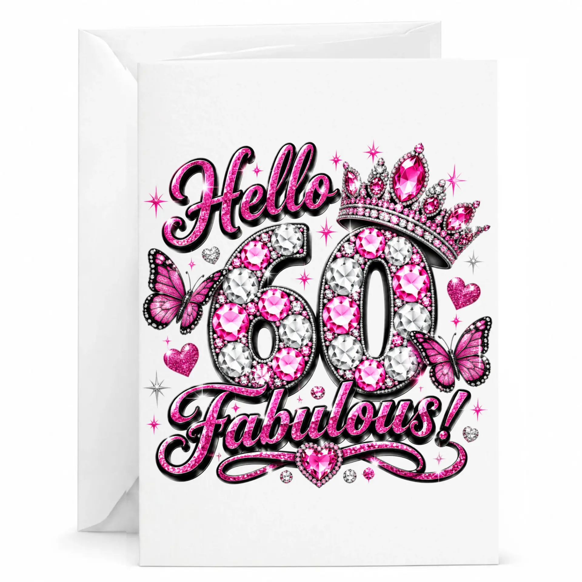 Greeting Card Hello 60 Fabulous Pink Butterfly Design for Milestone Birthday Celebrations