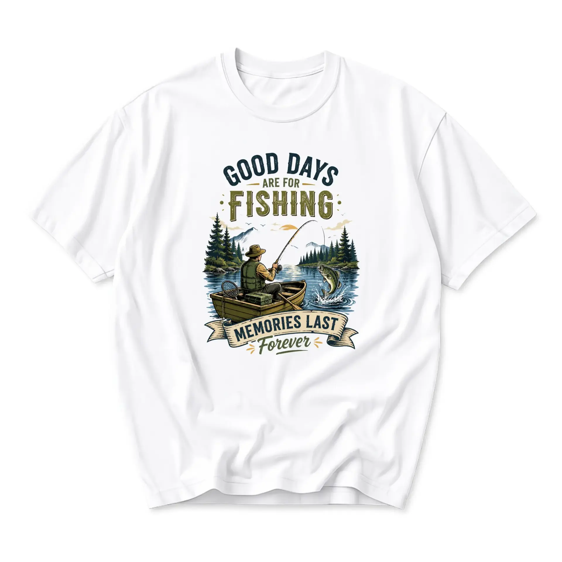 Graphic Tee Good Days Are for Fishing Memories Last Forever Outdoor Fisherman Unisex Crew Neck Shirt