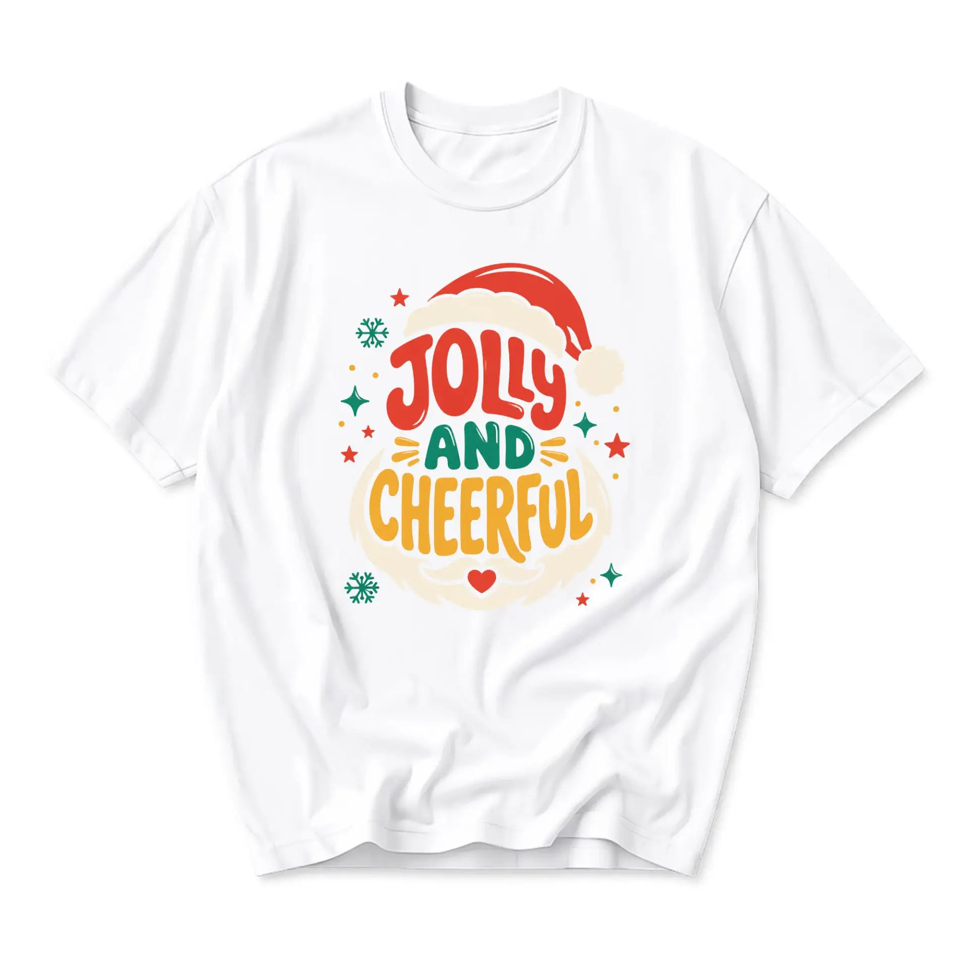 Graphic Tee Jolly and Cheerful Holiday Santa Hat Print Unisex Crew Neck