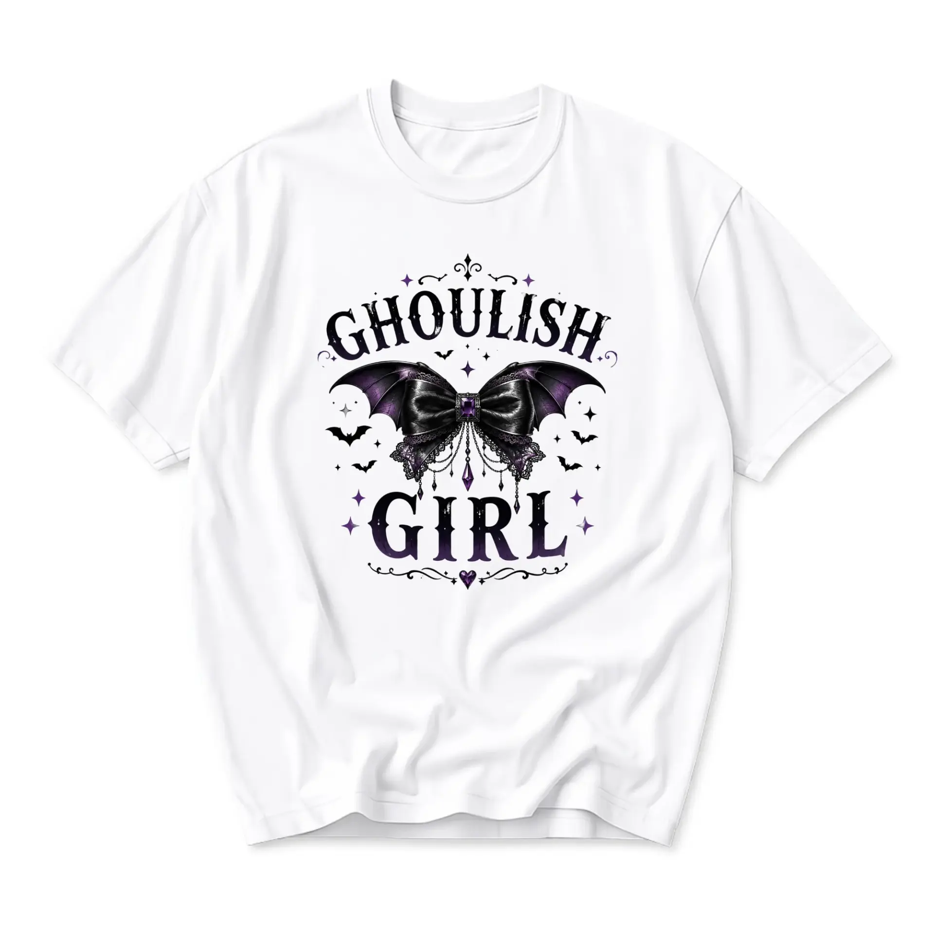 T-shirt Graphic Tee Ghoulish Girl Bat Bow Gothic Style Unisex Crew Neck Short Sleeve Cotton Blend Casual Everyday Shirt