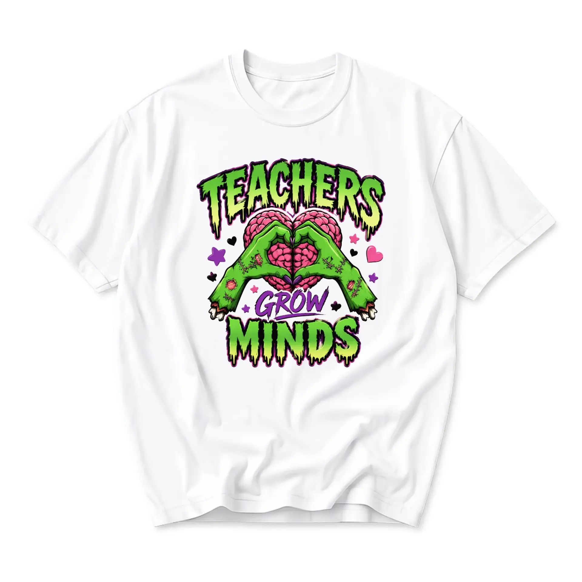 Funny Shirt Teachers Grow Minds Zombie Brain Graphic Tee Unisex Casual Apparel for Educators and Science Enthusiasts