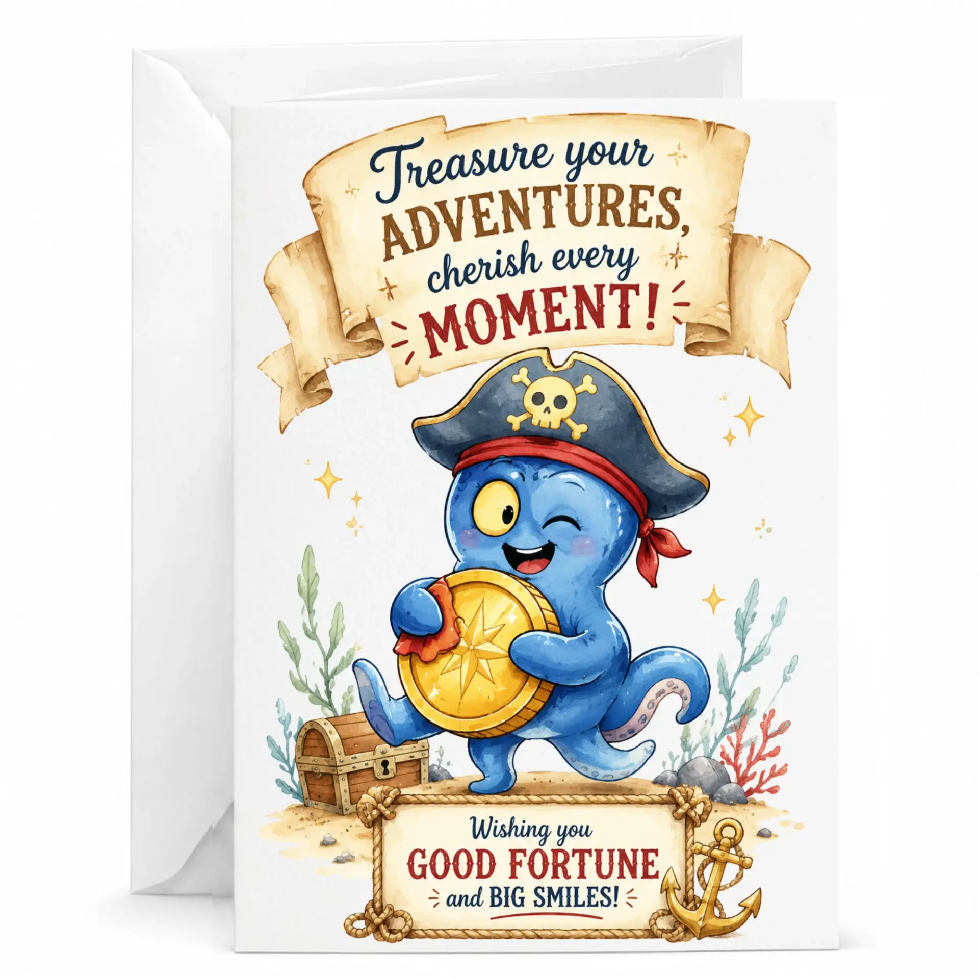 Funny Pirate Greeting Card for Adventure and Good Wishes Cute Nautical Themed Stationery Any Occasion