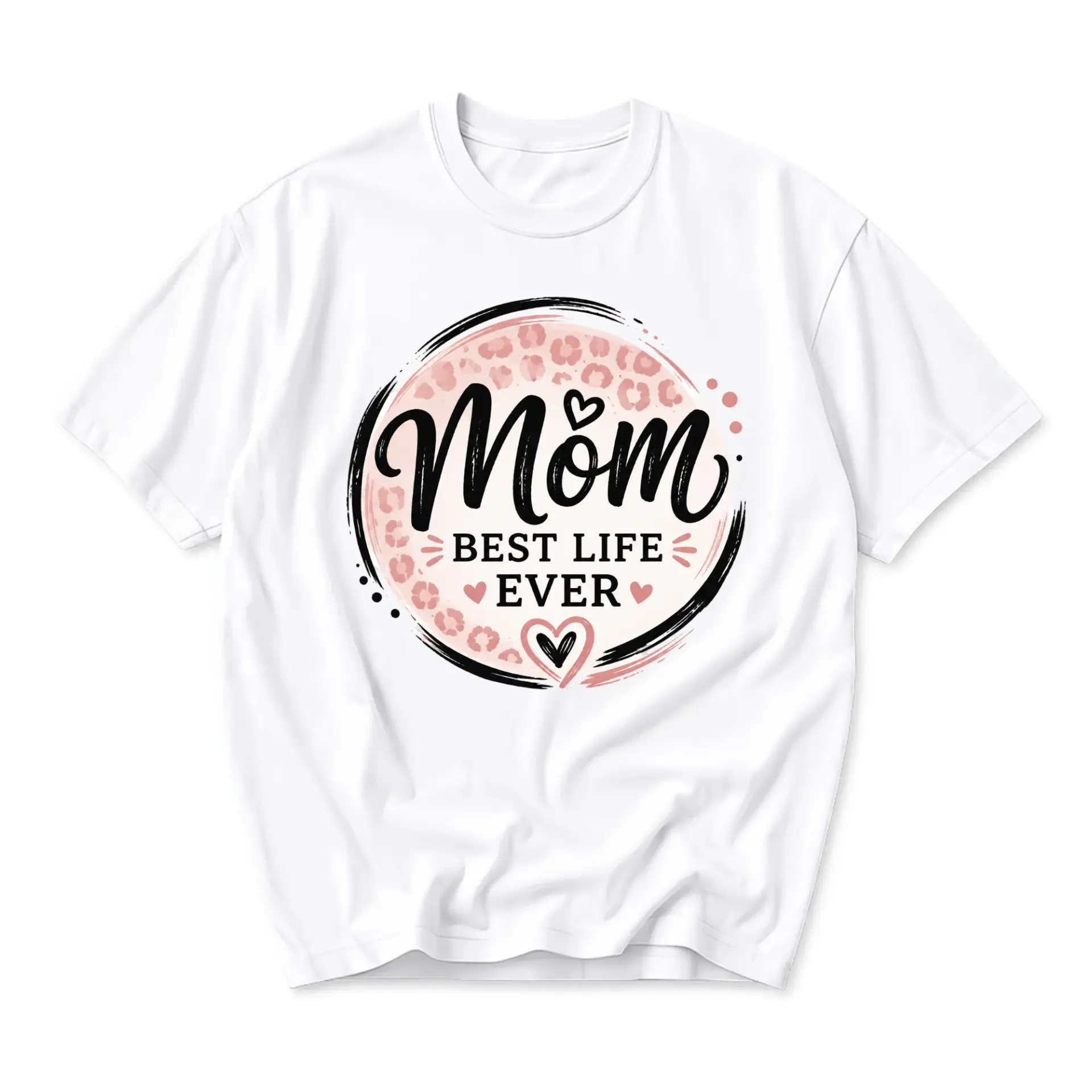 Graphic Tee Mom Best Life Ever Leopard Print Design Casual Short Sleeve Unisex Crew Neck Shirt for Everyday Wear