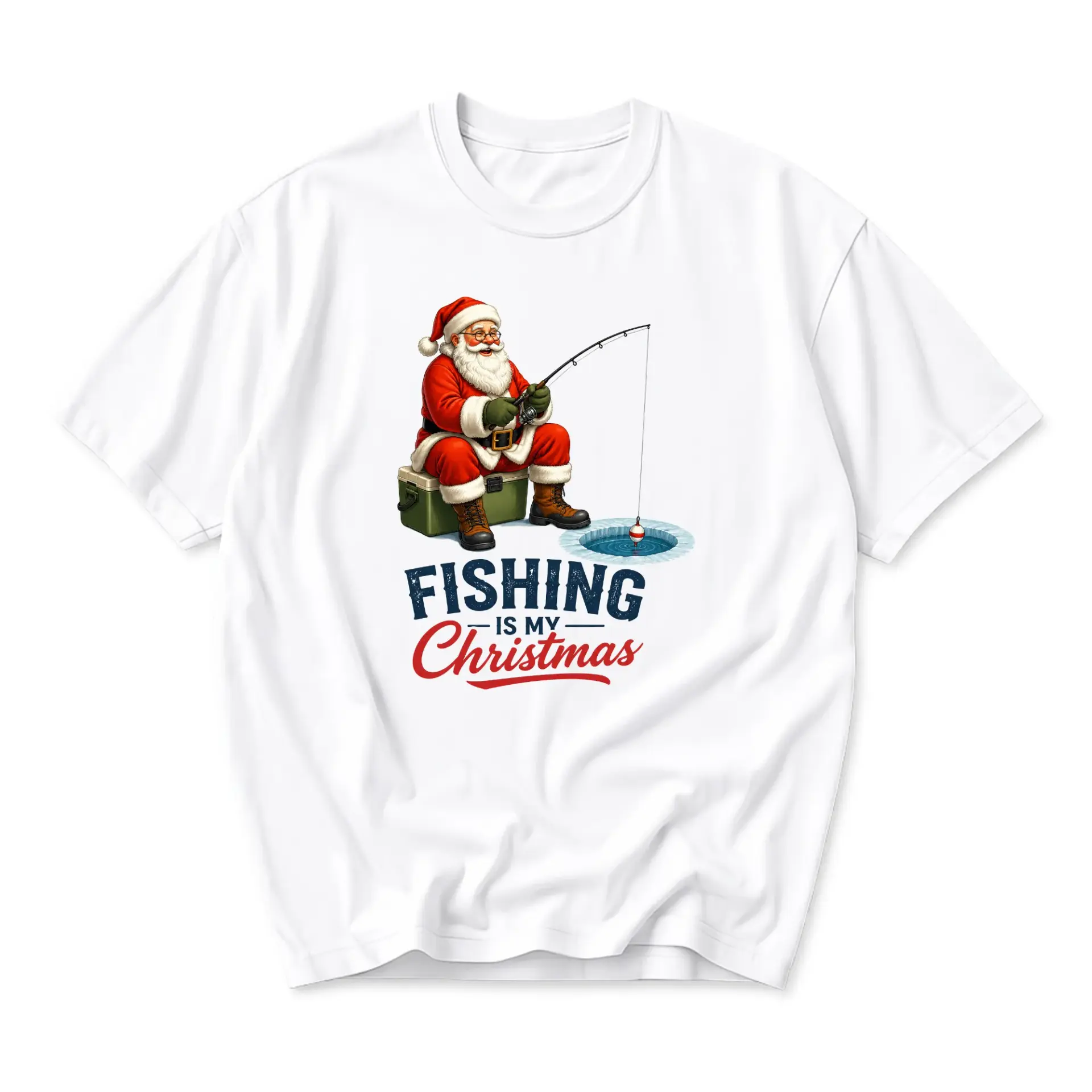 Funny Shirt Fishing Is My Christmas Unisex Graphic Printed T-Shirt Casual