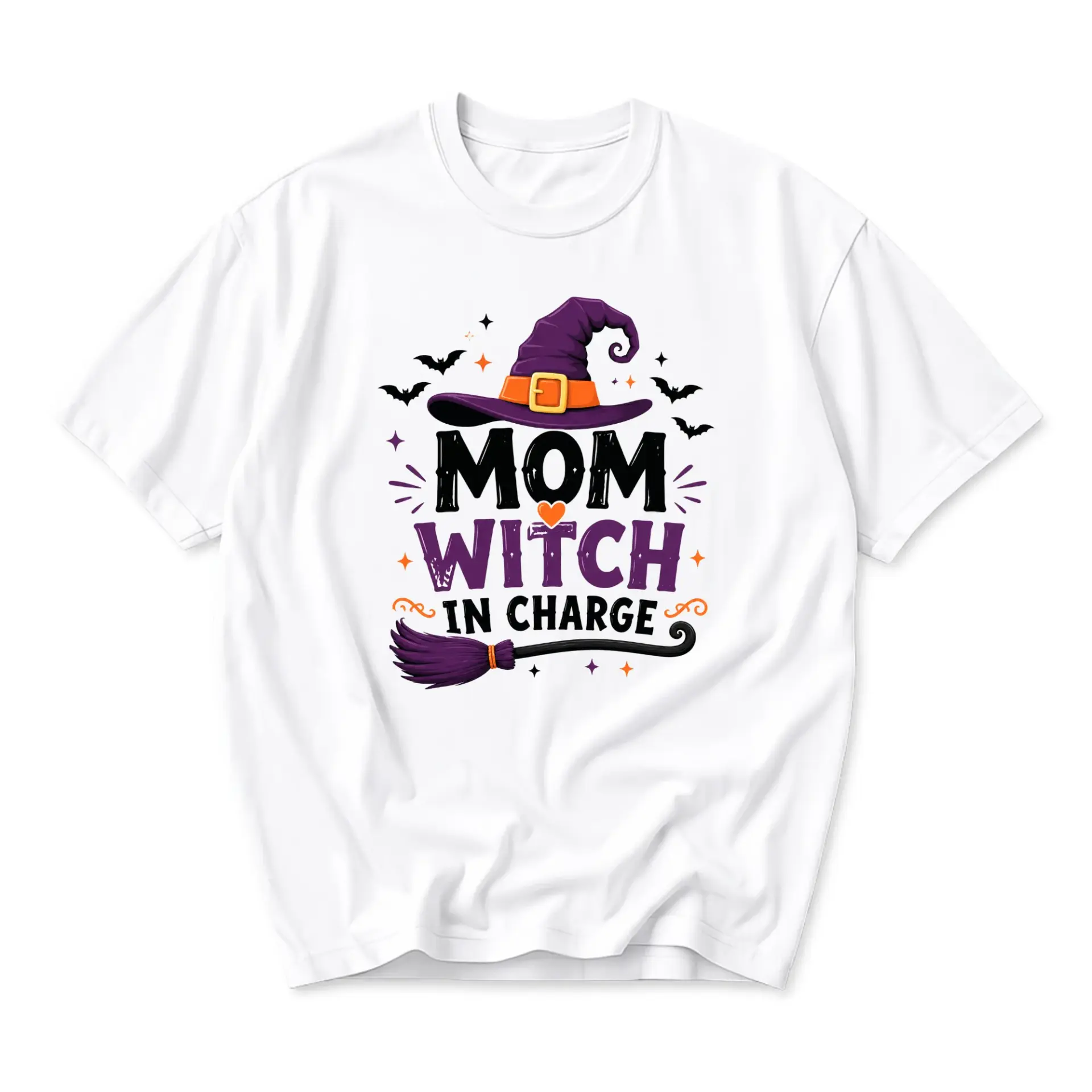 Funny Shirt Mom Witch in Charge Graphic Tee Autumn Holiday Theme Casual Unisex Crew Neck Short Sleeve Top for Women