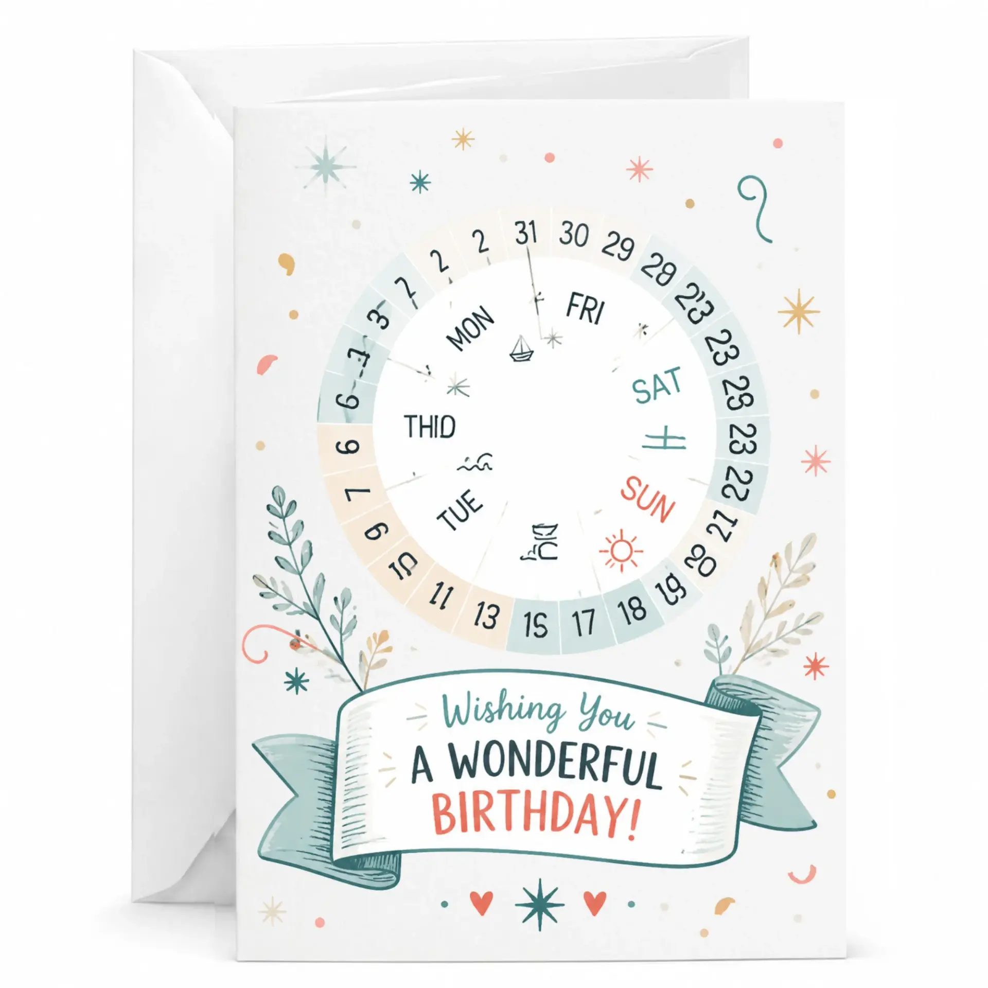 Birthday Card Featuring Illustrated Calendar Design and Wishing You a Wonderful Birthday Greeting for Special Celebrations