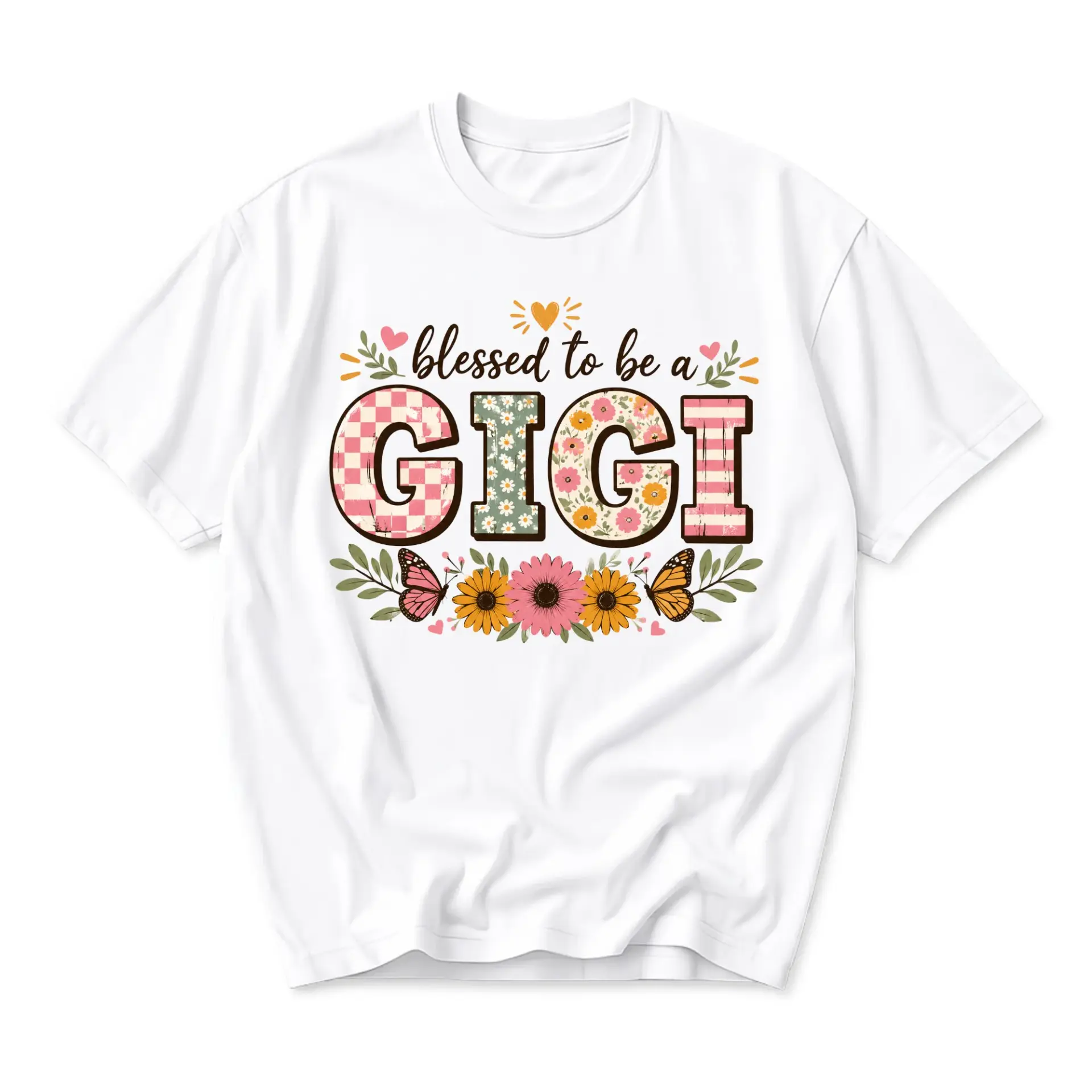 T-shirt Blessed to Be a Gigi Graphic Tee Floral Butterfly Print Unisex Crew Neck Casual Everyday Short Sleeve Top