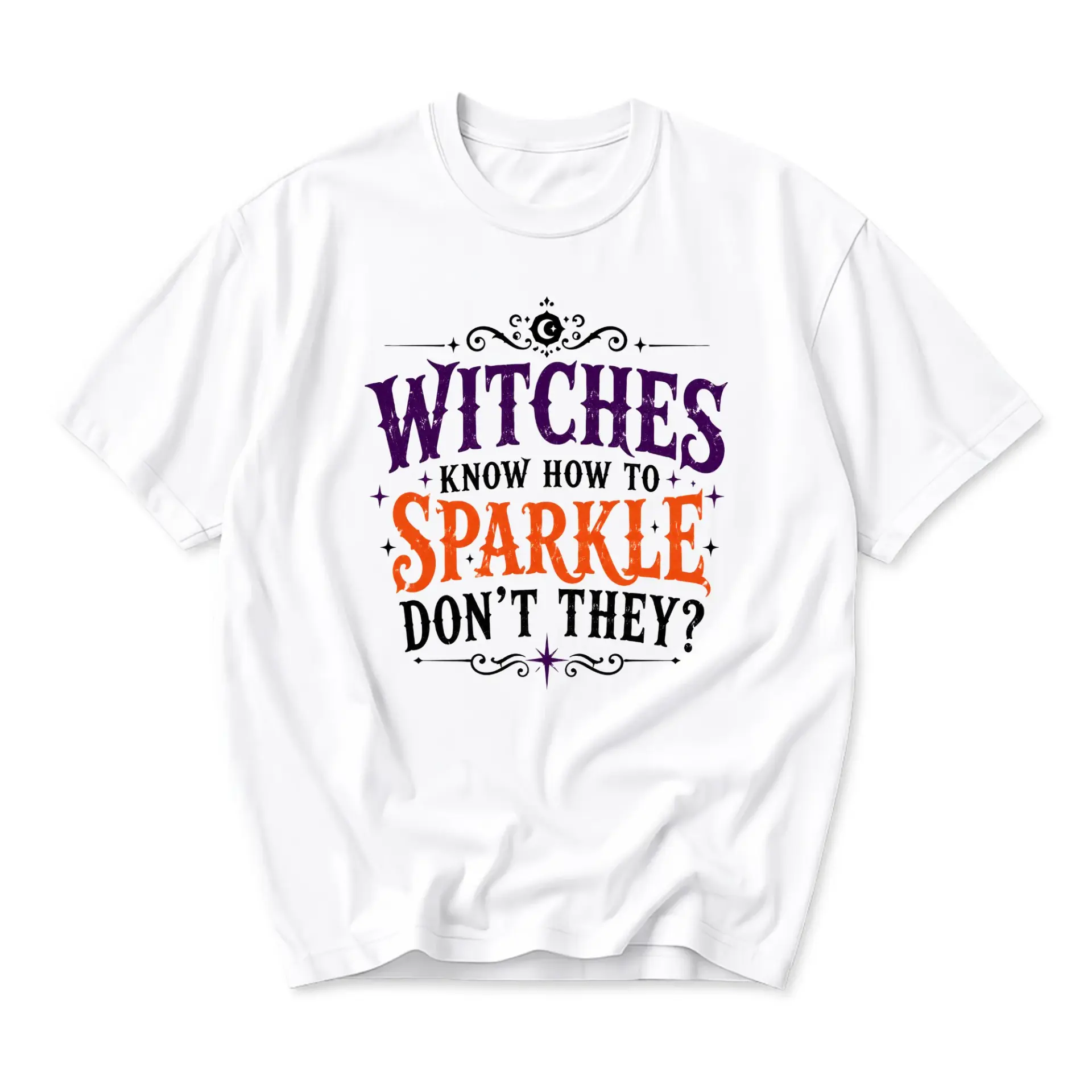 Funny Shirt Witches Know How to Sparkle Graphic Tee Casual Holiday Autumn Apparel for Men and Women Unisex Crew Neck Top