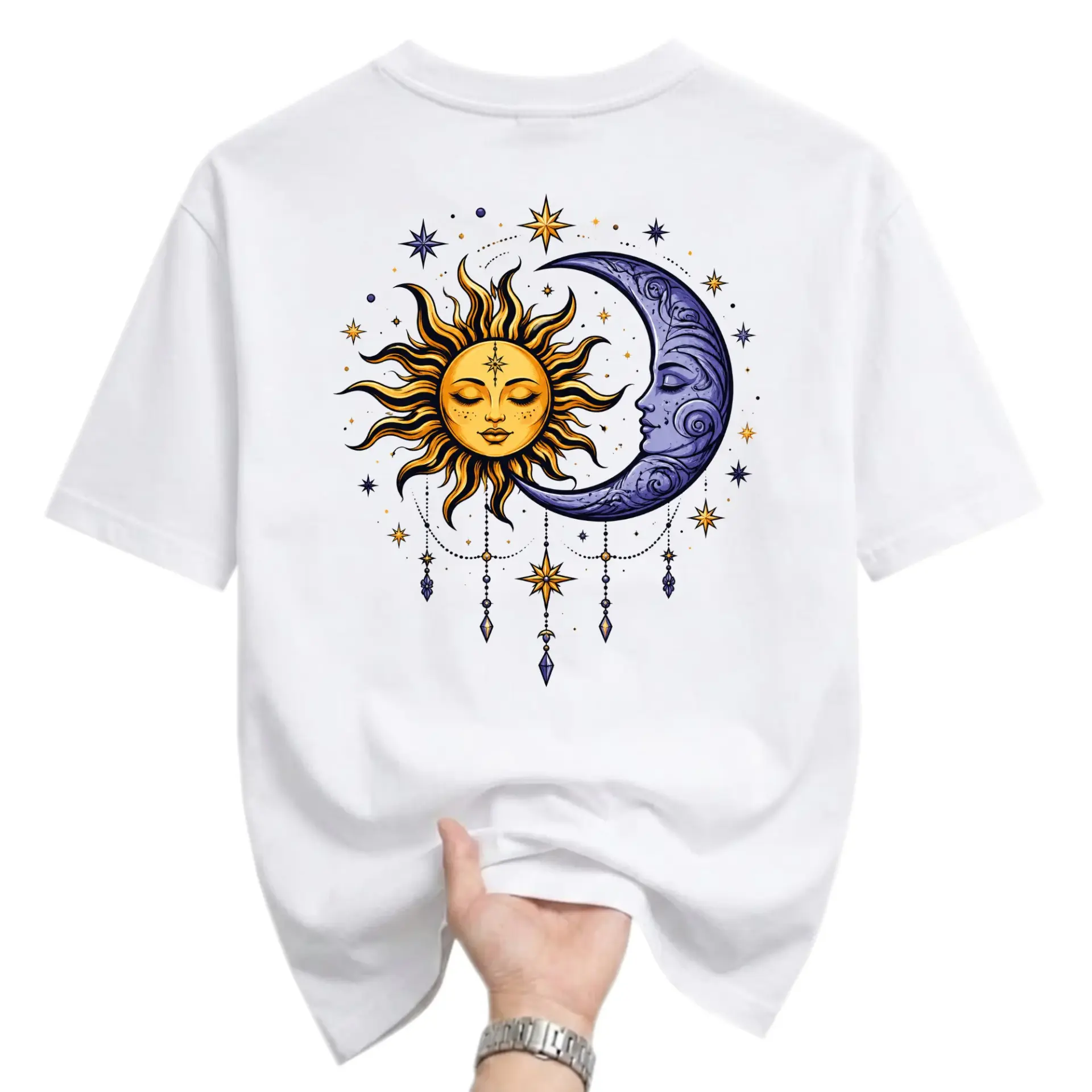Graphic Tee Sun and Moon Celestial Art Print Unisex Crew Neck Casual Everyday Short Sleeve Cotton Blend Shirt