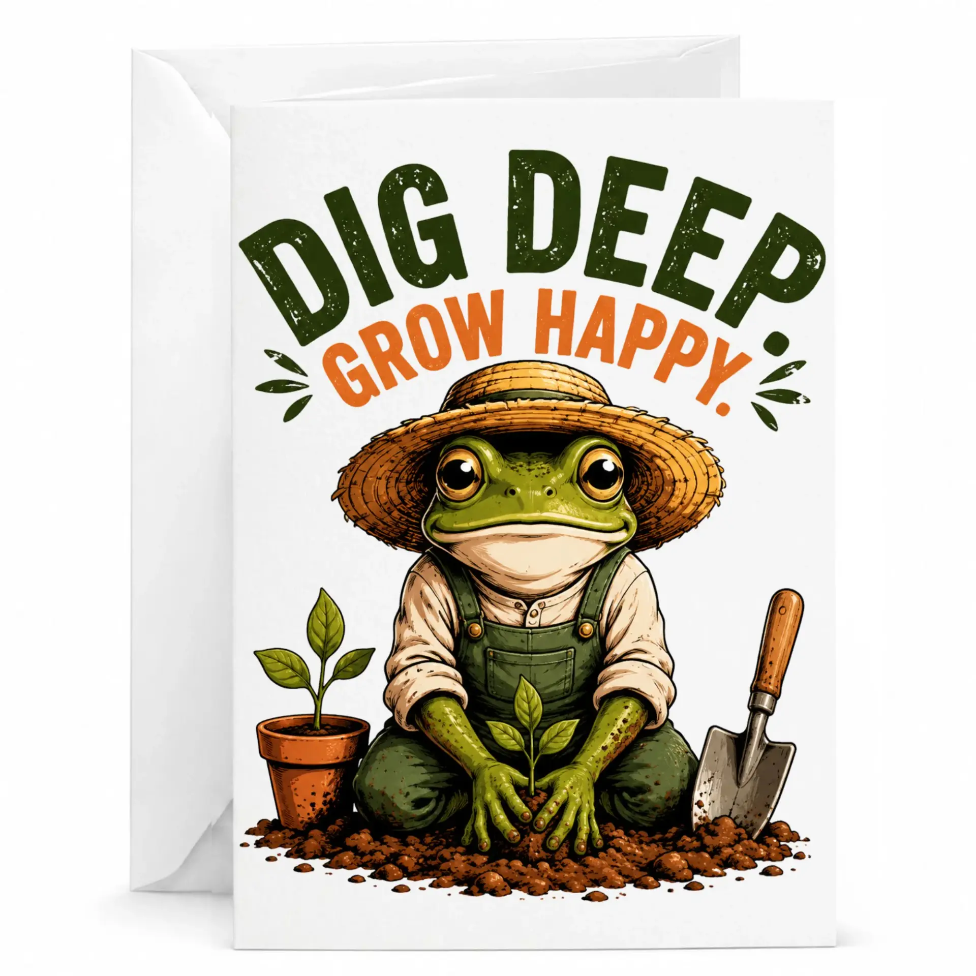 Funny Gardener Greeting Card Deep Happy Whimsical Plant Lover Stationery for Friends and Family