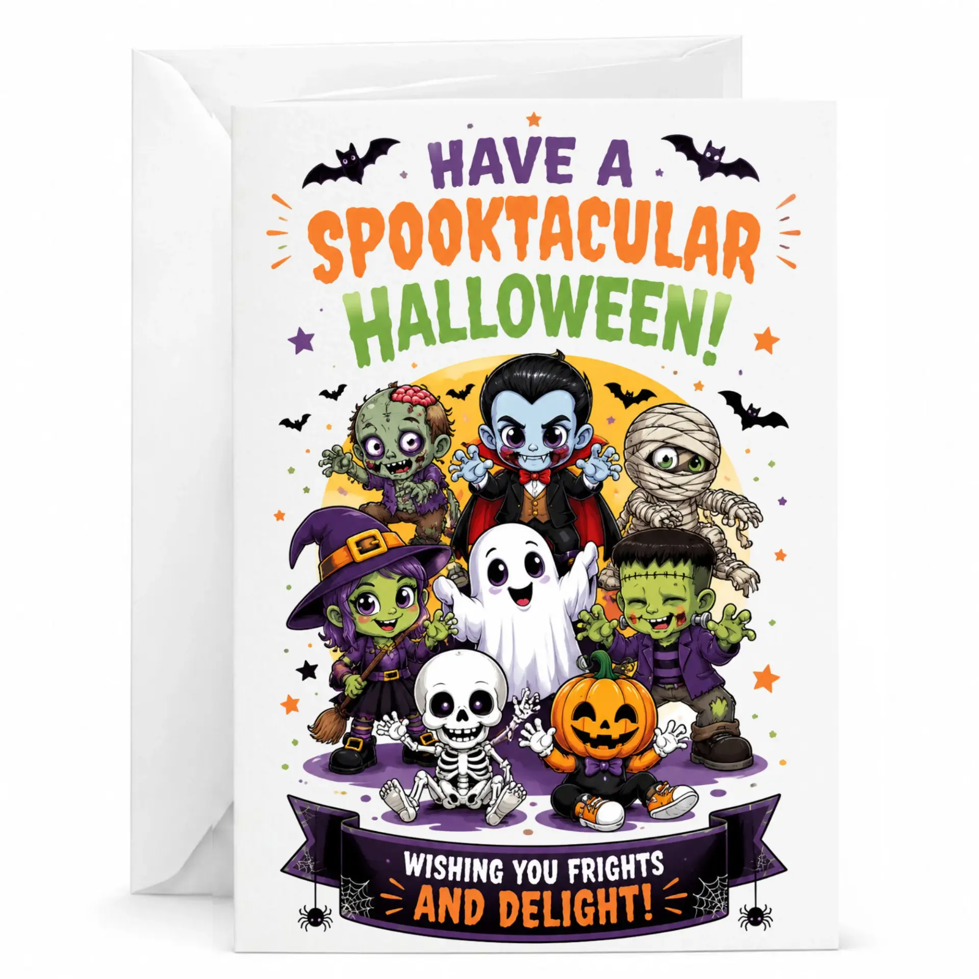 Funny Spooktacular Halloween Greeting Card with Matching Envelope Festive Monster Theme Holiday Note for All Ages