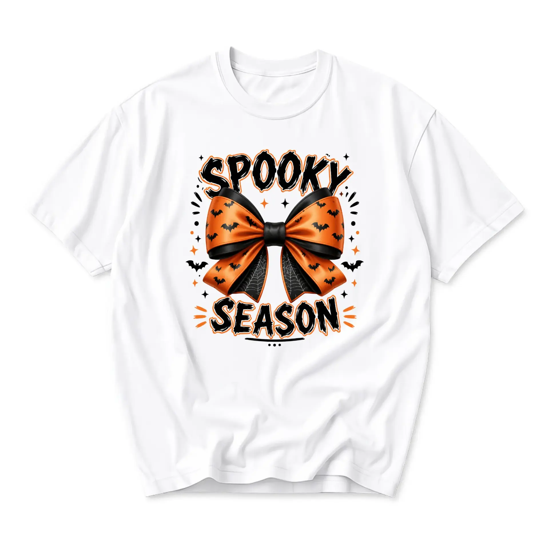 Graphic Tee Spooky Season Bow Print Unisex Crew Neck T-Shirt for Casual Everyday Wear and Festive Holiday Outfits